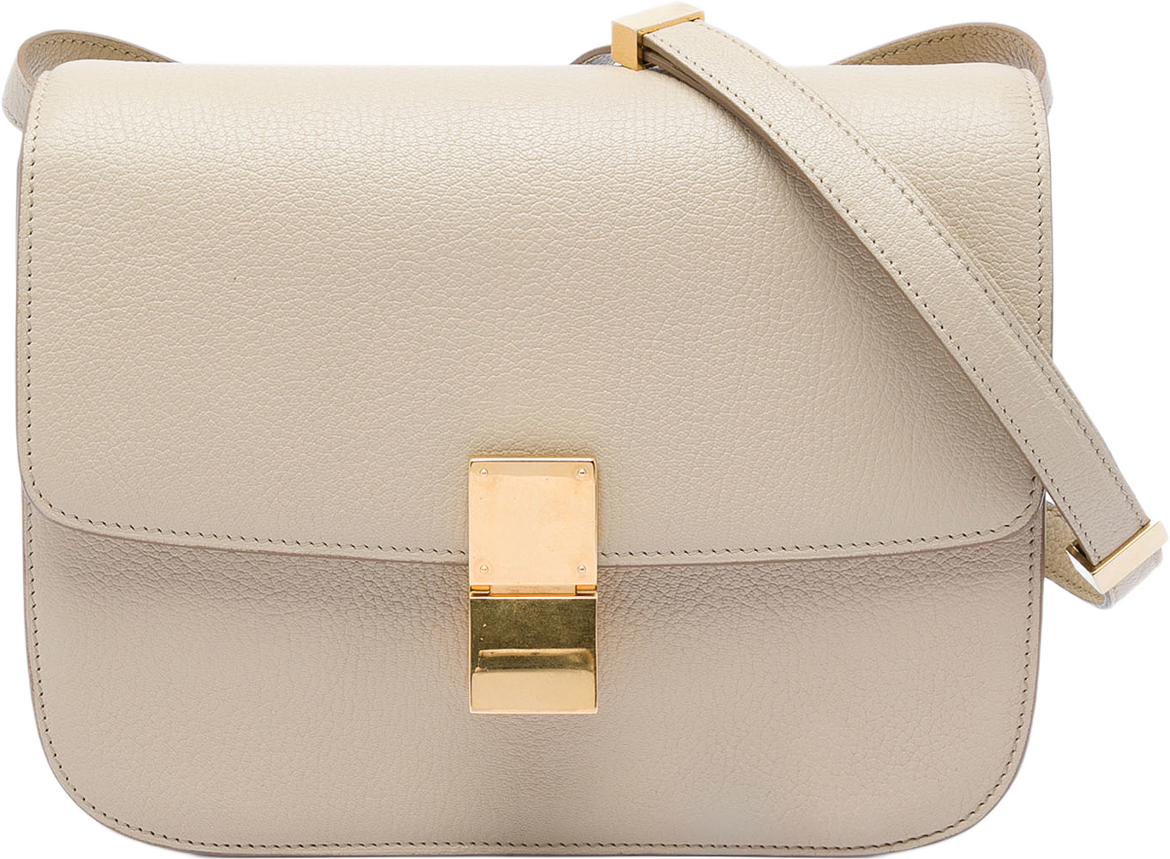Celine Medium Goatskin Classic Box, från Luxclusif, i färgen beige. Klicka för att öppna bilden i stort format