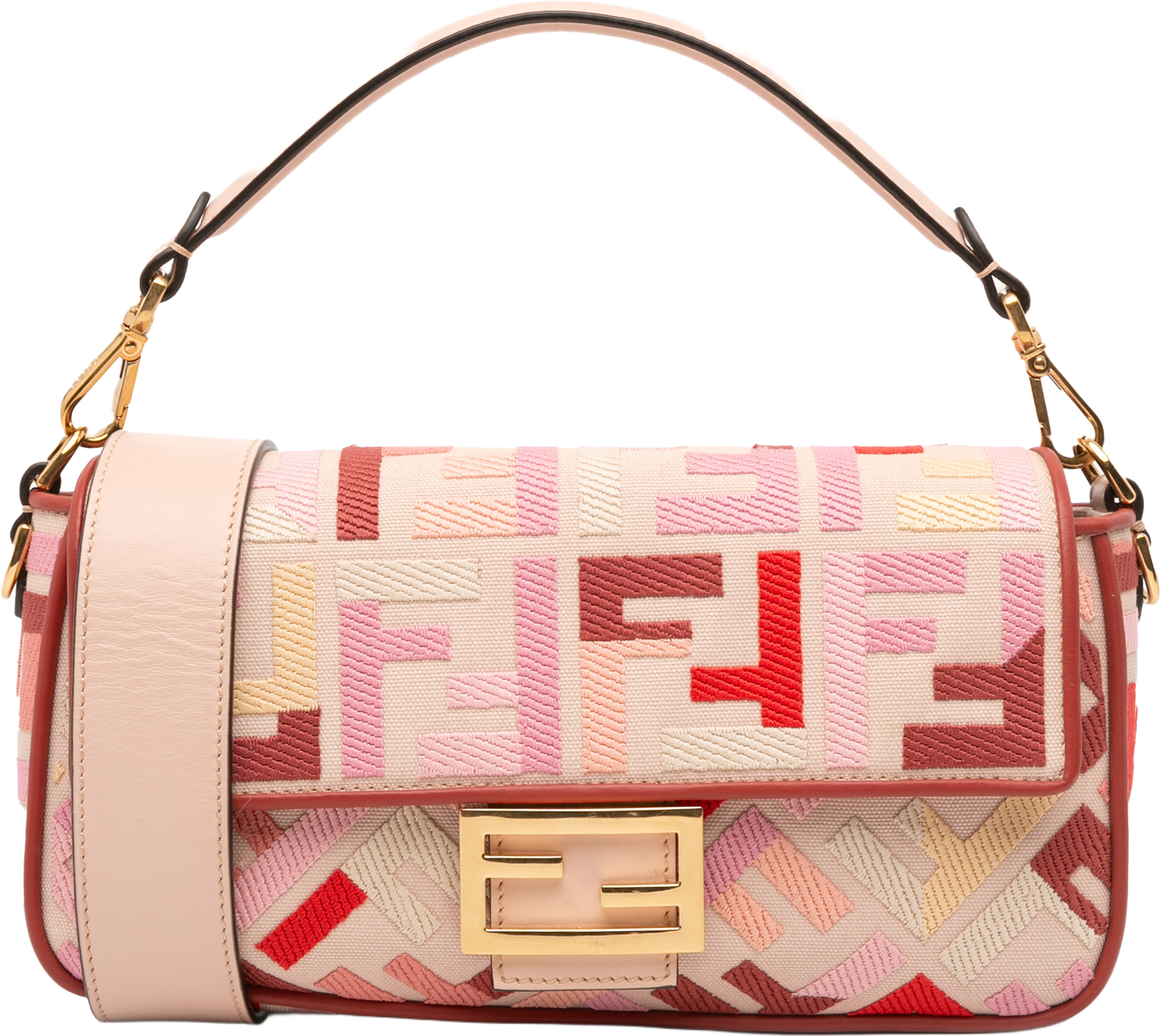 Fendi Zucca Embroidered Canvas Baguette Satchel, från Luxclusif, i färgen pink. Klicka för att öppna bilden i stort format