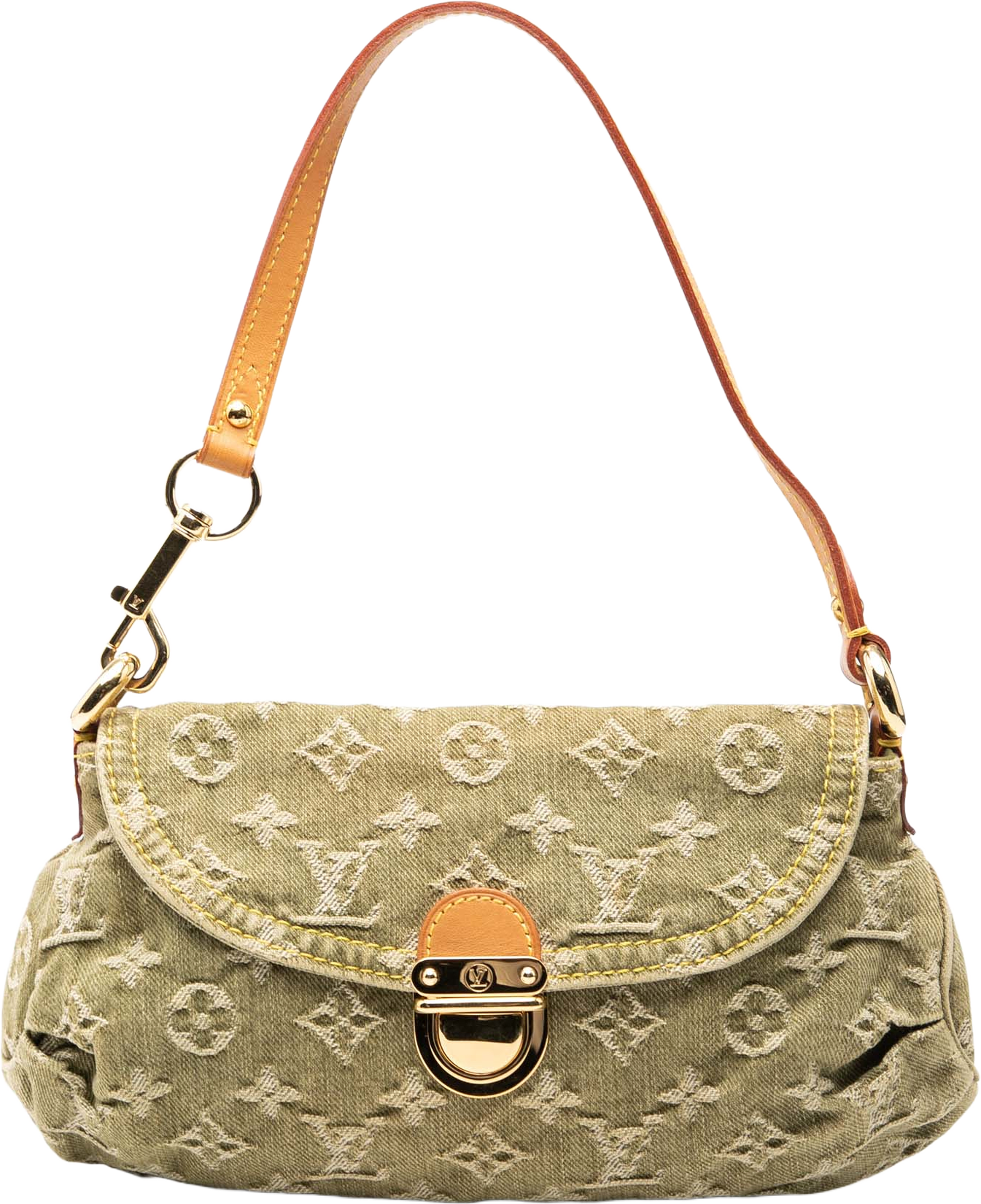 Louis Vuitton Monogram Denim Mini Pleaty, från Luxclusif, i färgen olive green. Klicka för att öppna bilden i stort format
