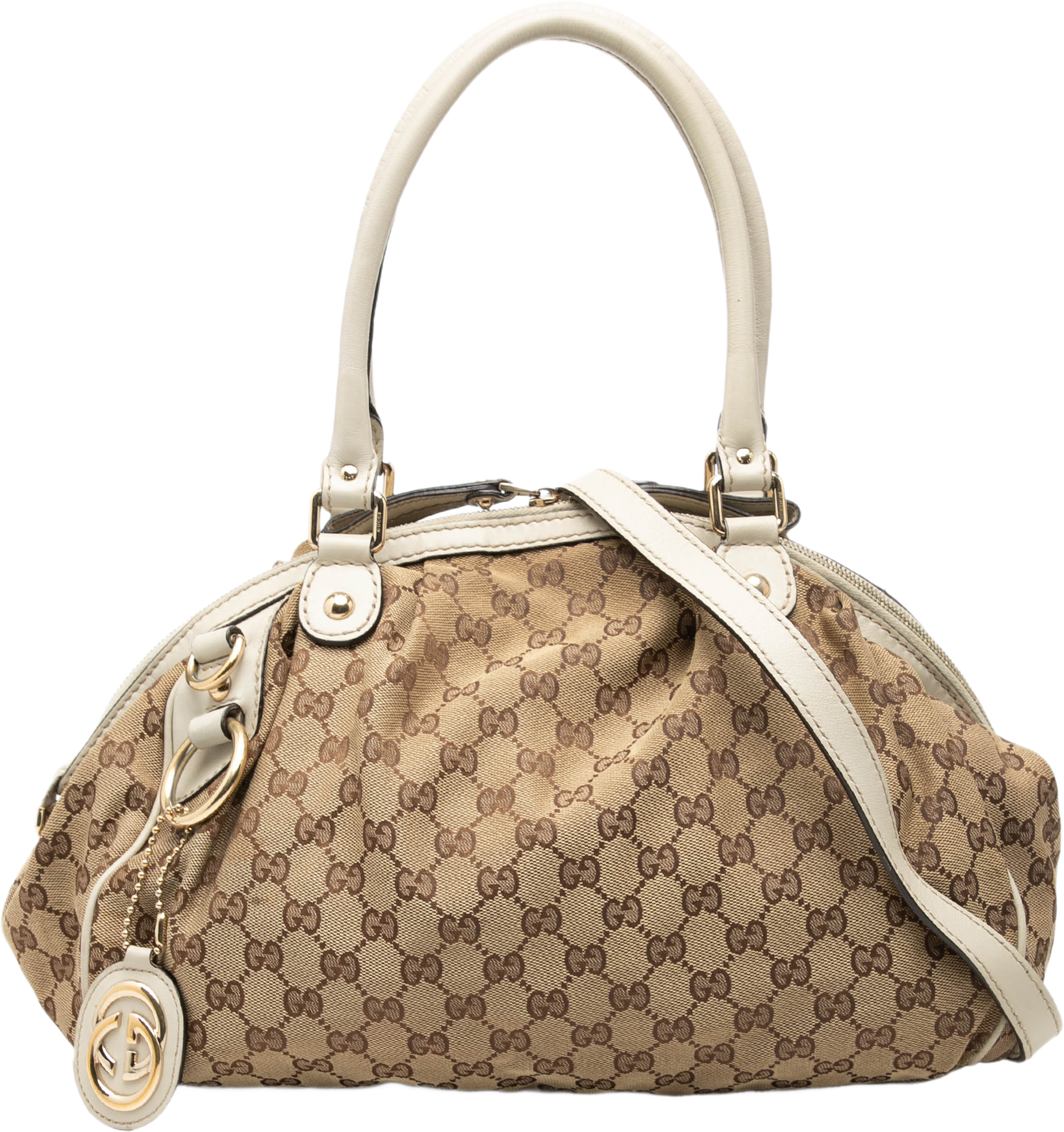 Gucci Gg Canvas Sukey Satchel, från Luxclusif, i färgen beige. Klicka för att öppna bilden i stort format