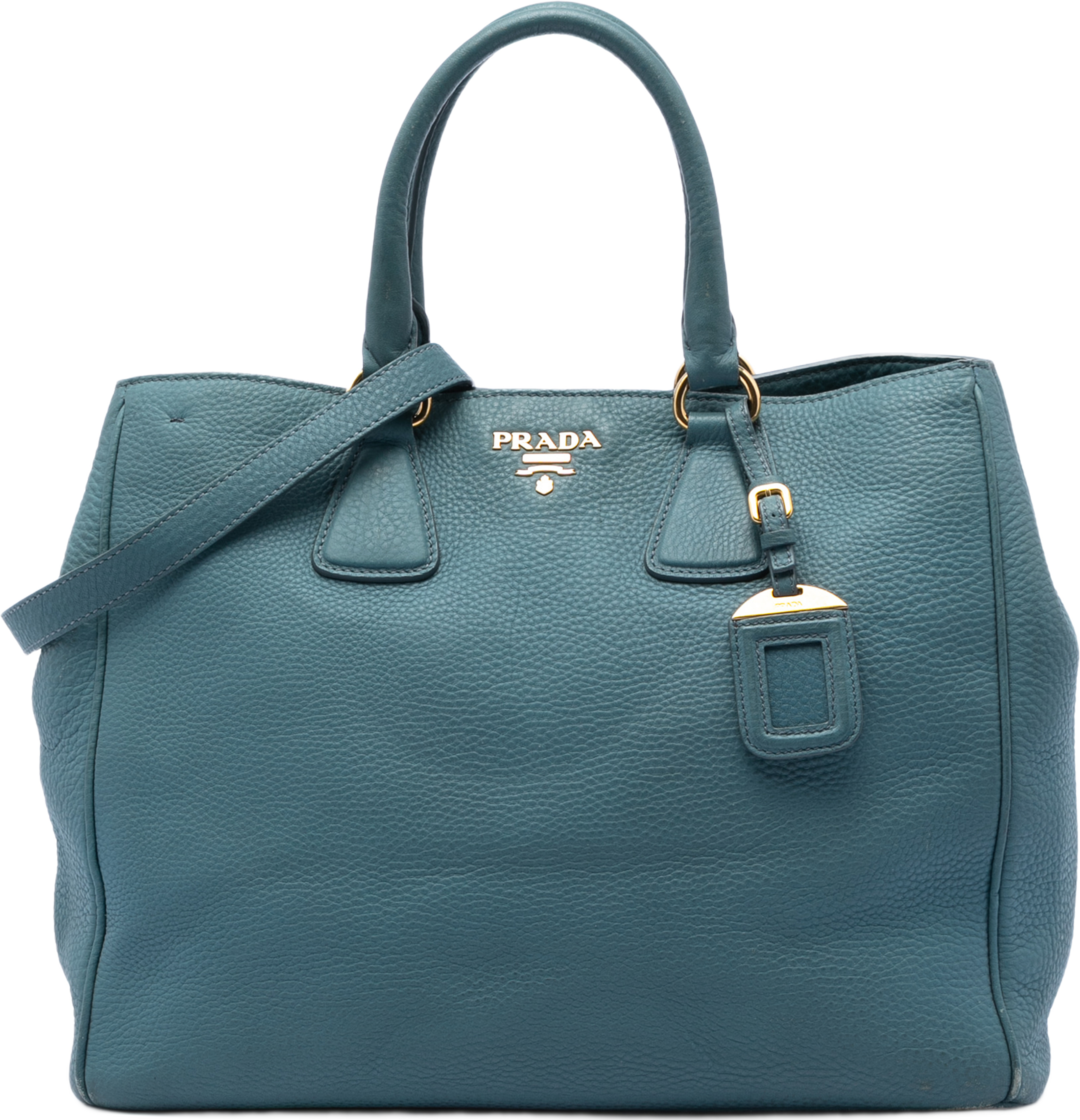 Prada Vitello Daino Open Convertible Tote, från Luxclusif, i färgen blue. Klicka för att öppna bilden i stort format