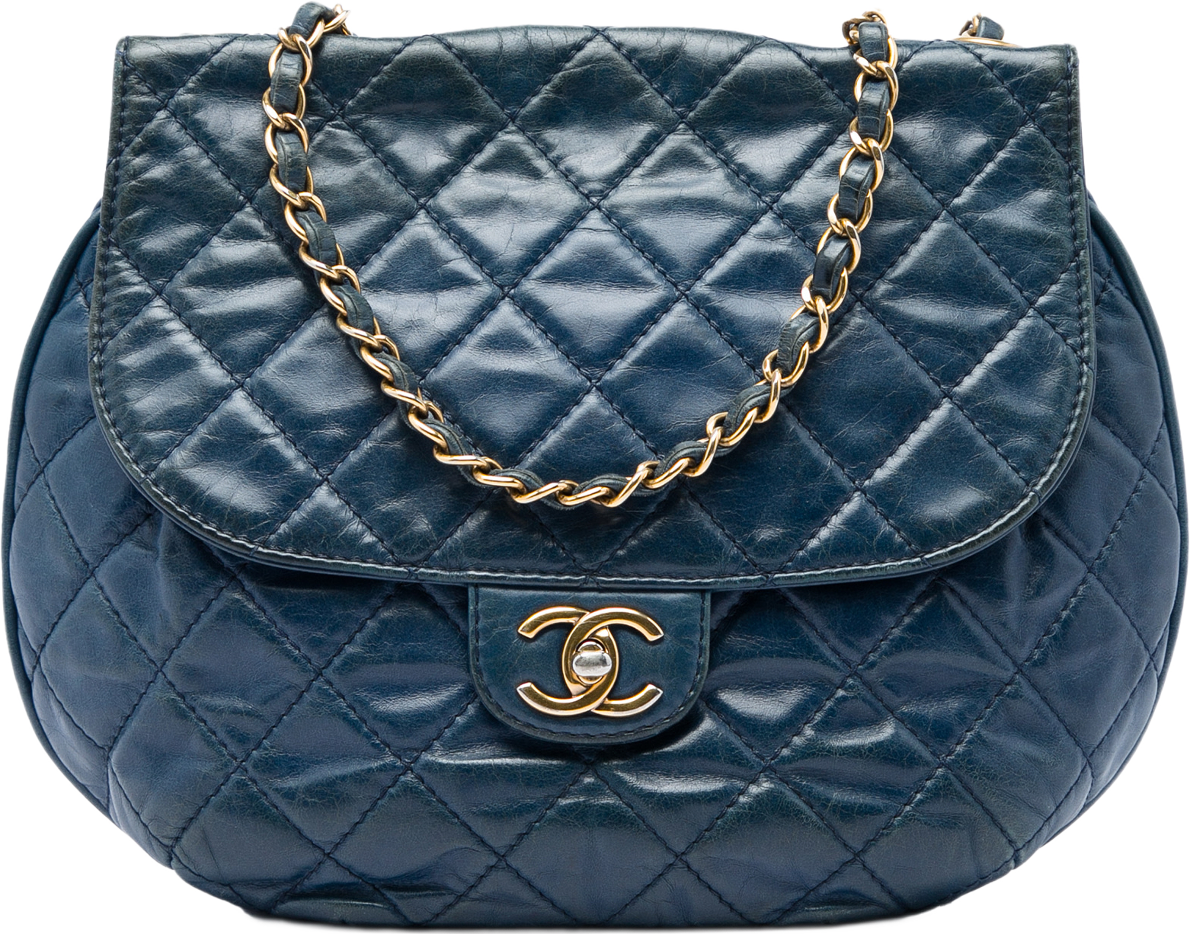Chanel Medium Quilted Glazed Calfskin Bubble Cc Flap, från Luxclusif, i färgen blå. Klicka för att öppna bilden i stort format