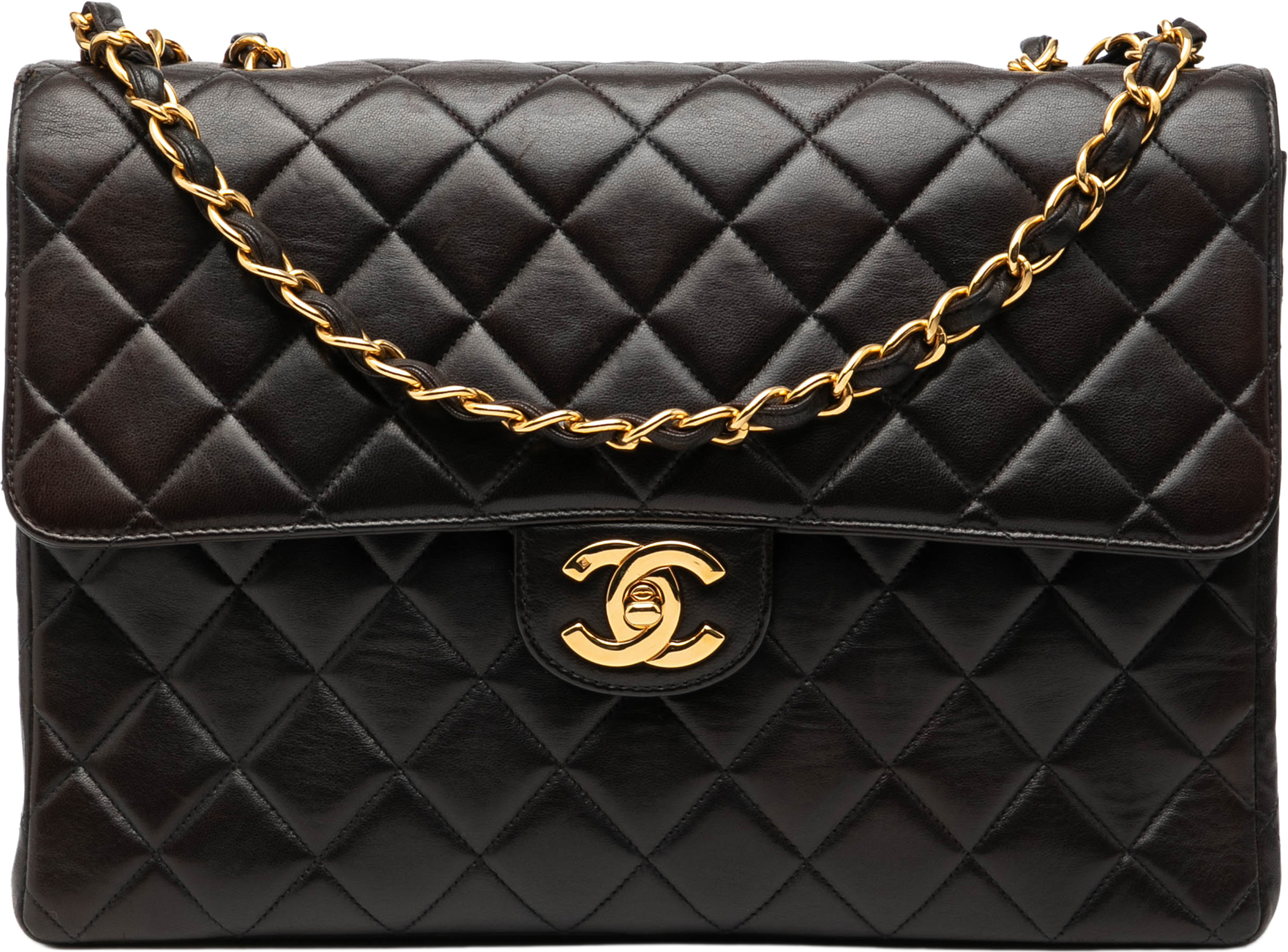 Chanel Jumbo Classic Lambskin Single Flap, från Luxclusif, i färgen black. Klicka för att öppna bilden i stort format