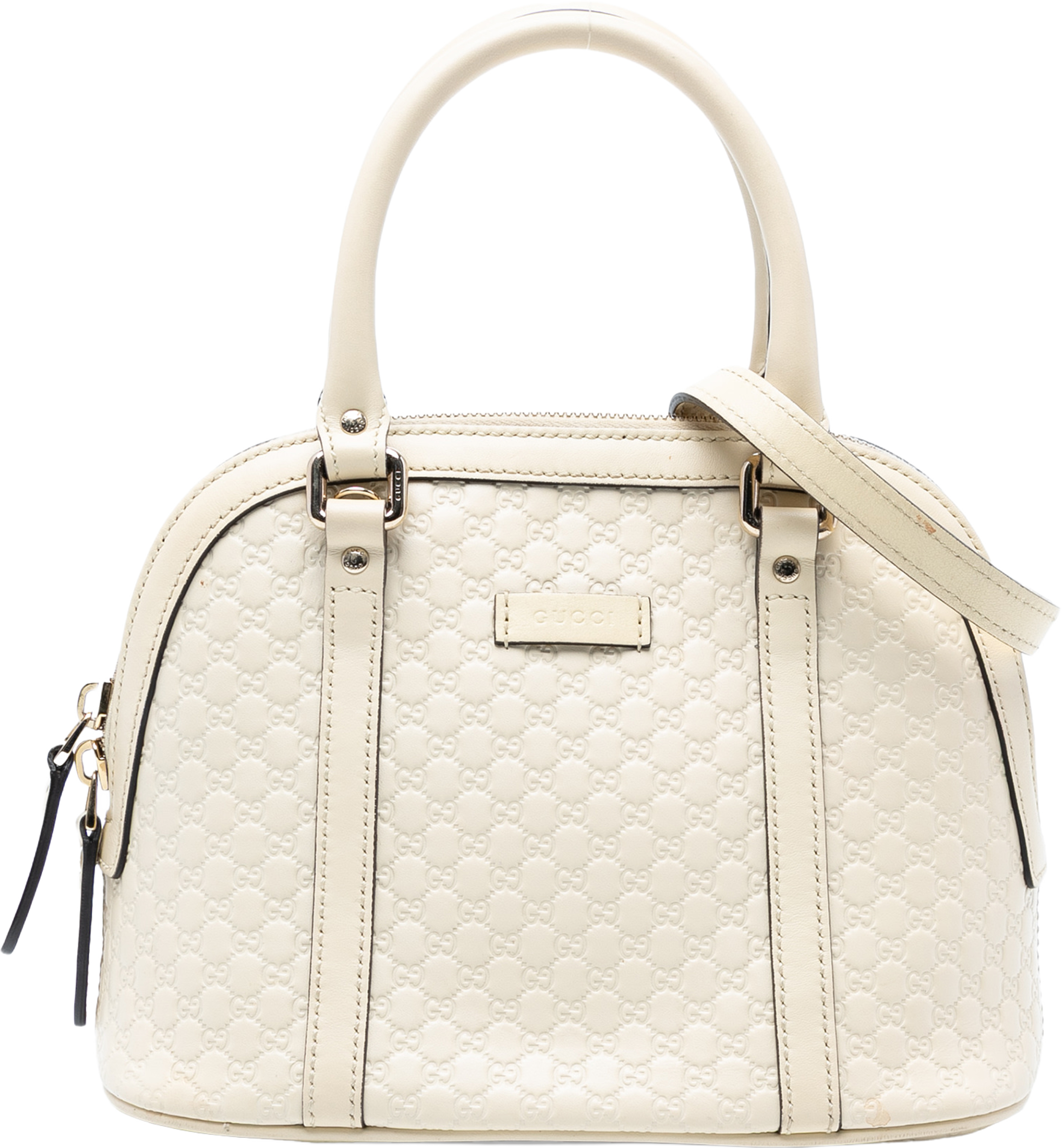 Gucci Mini Microguccissima Dome Satchel, från Luxclusif, i färgen ivory. Klicka för att öppna bilden i stort format