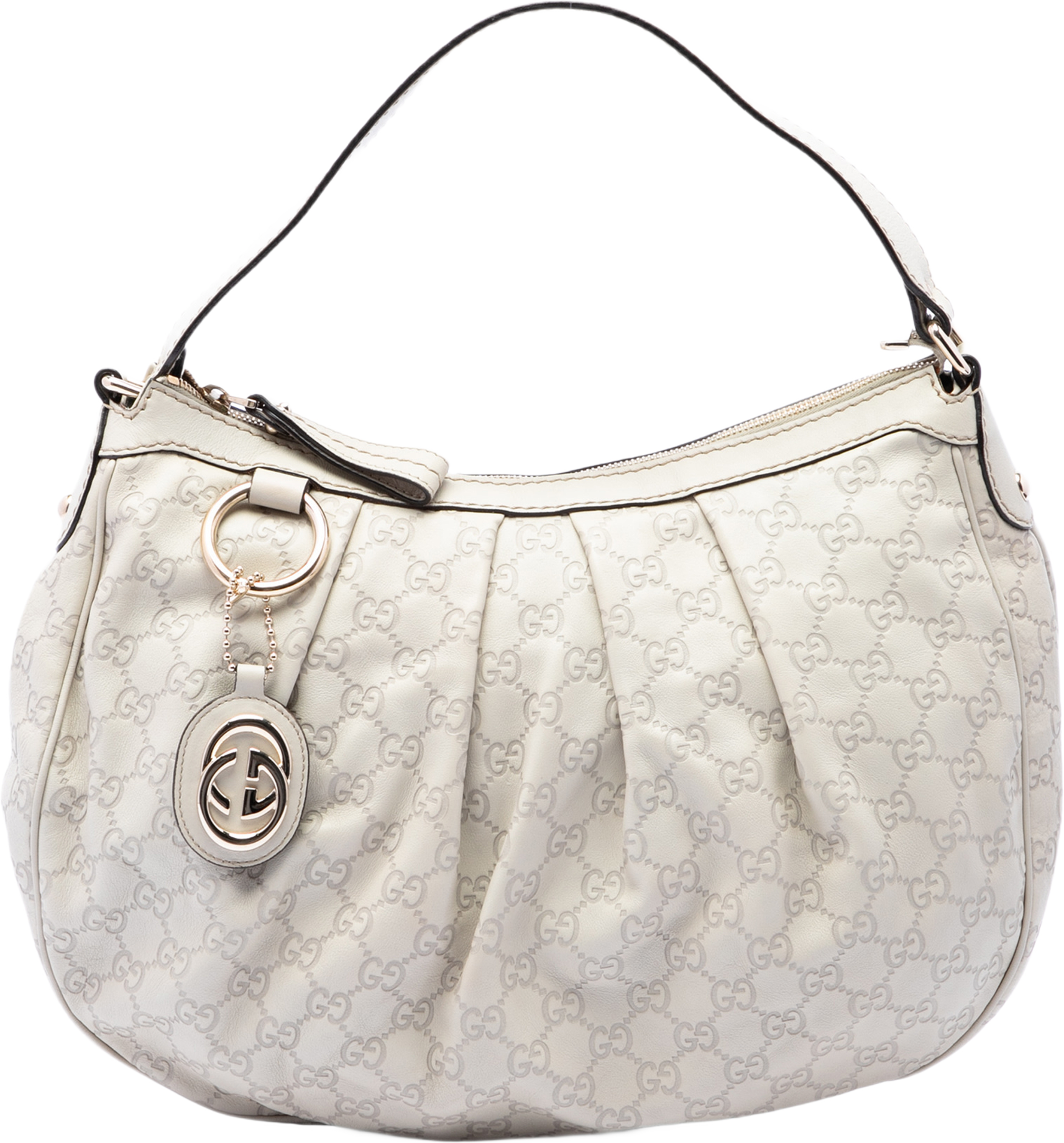 Gucci Guccissima Sukey Shoulder Bag, från Luxclusif, i färgen vit. Klicka för att öppna bilden i stort format