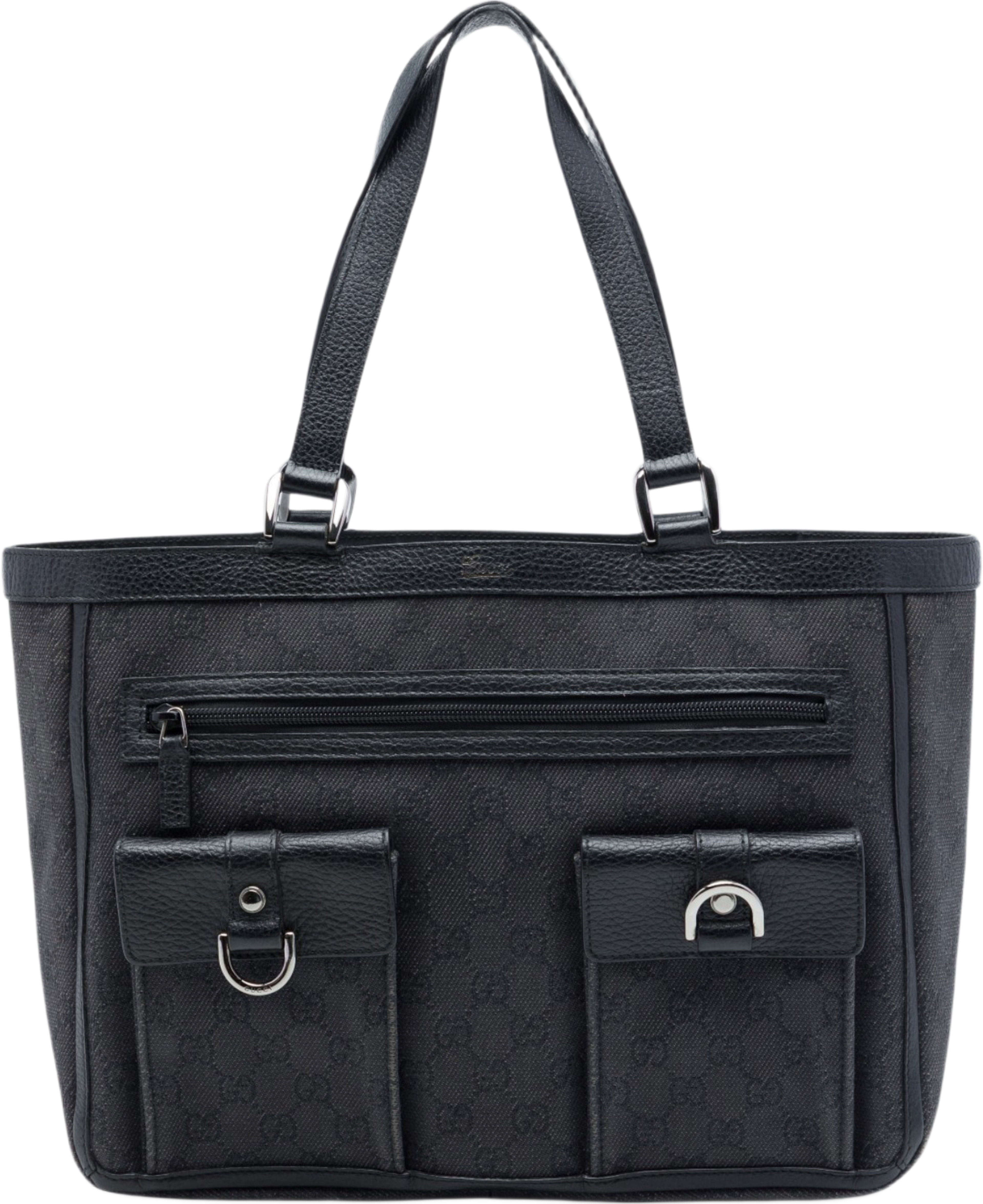 Gucci Gg Denim Abbey D Ring Pocket Tote, från Luxclusif, i färgen grå. Klicka för att öppna bilden i stort format