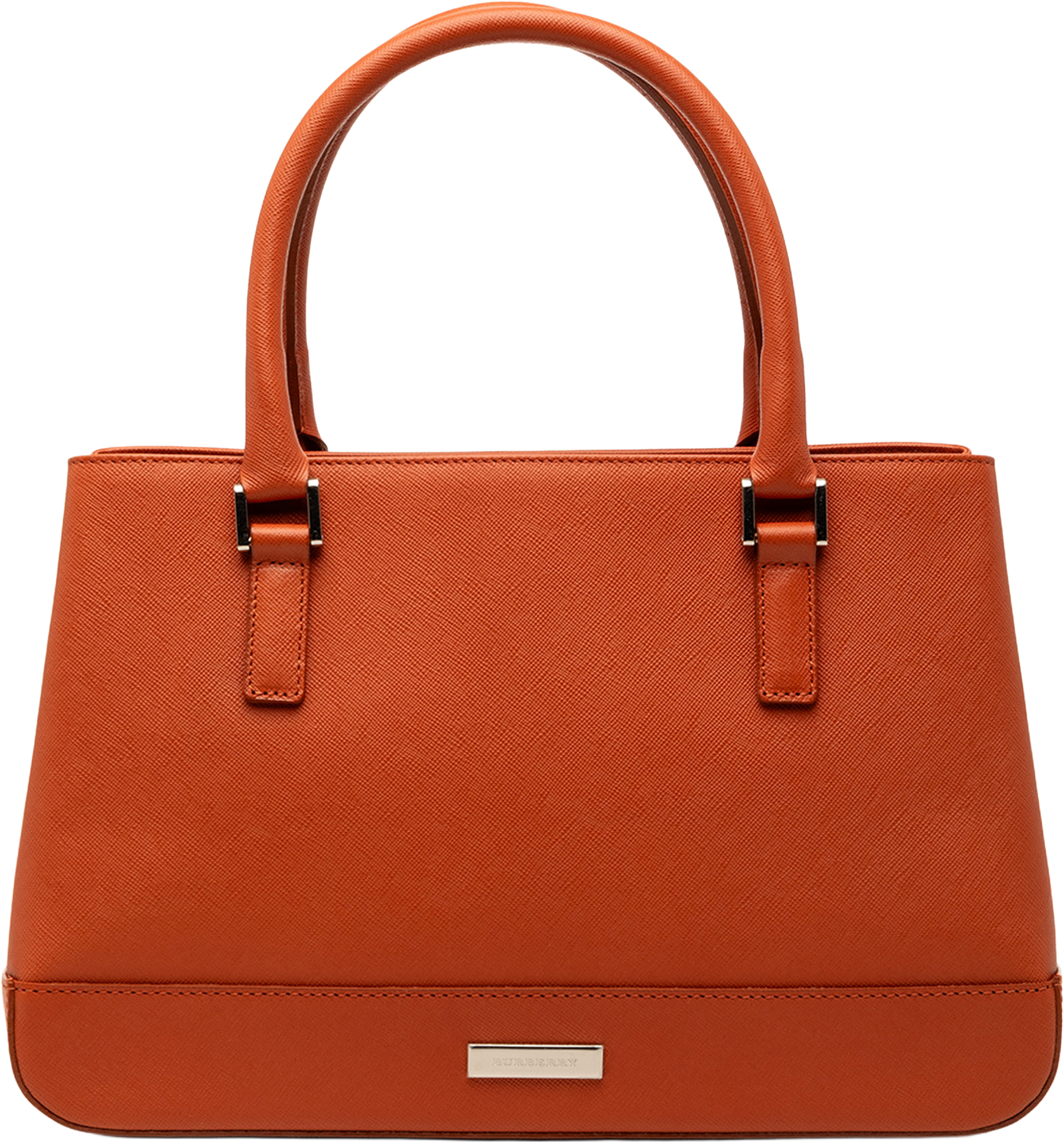 Burberry Leather Top Handle Tote, från Luxclusif, i färgen dark orange. Klicka för att öppna bilden i stort format