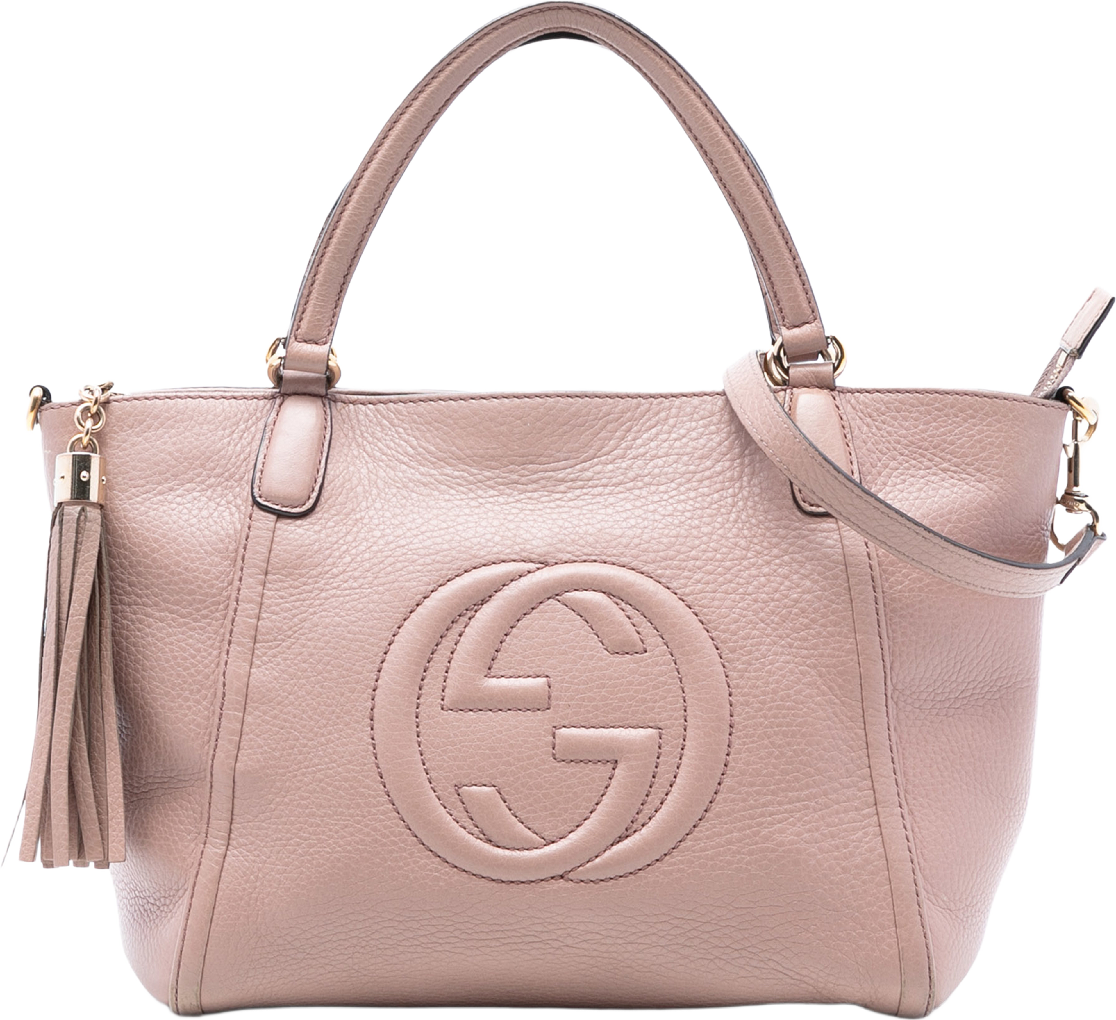 Gucci Small Pebbled Leather Soho Cellarius Satchel, från Luxclusif, i färgen pink. Klicka för att öppna bilden i stort format