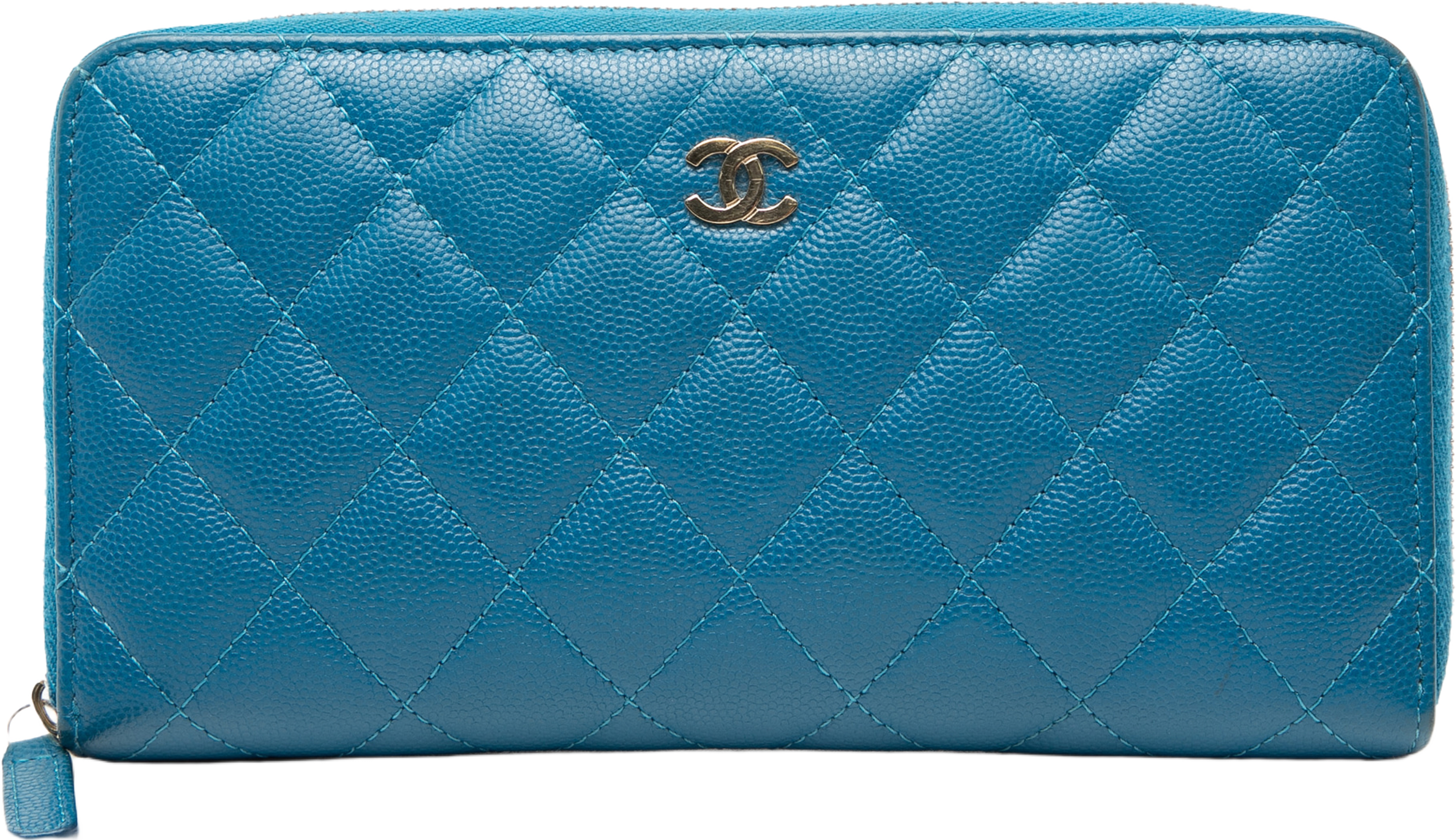 Chanel Cc Quilted Caviar Zip Around Long Wallet, från Luxclusif, i färgen blue. Klicka för att öppna bilden i stort format