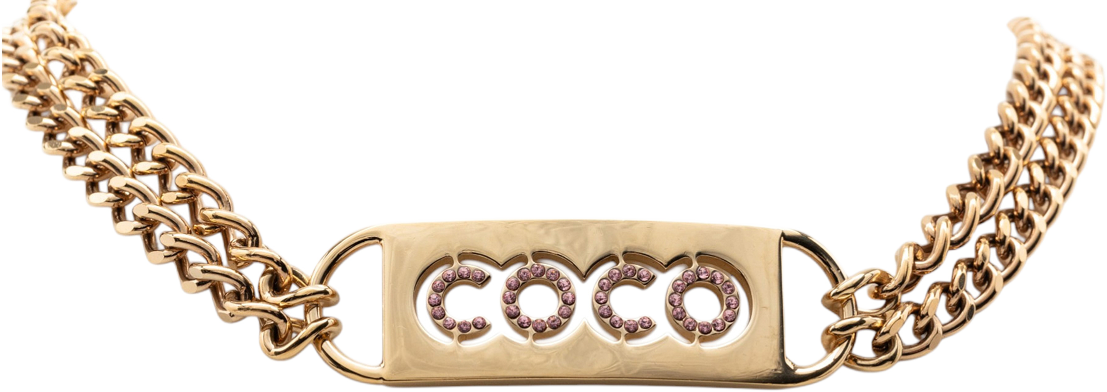 Chanel Cc Gold Plated Coco Rhinestones Double Chain Necklace, från Luxclusif, i färgen gold. Klicka för att öppna bilden i stort format