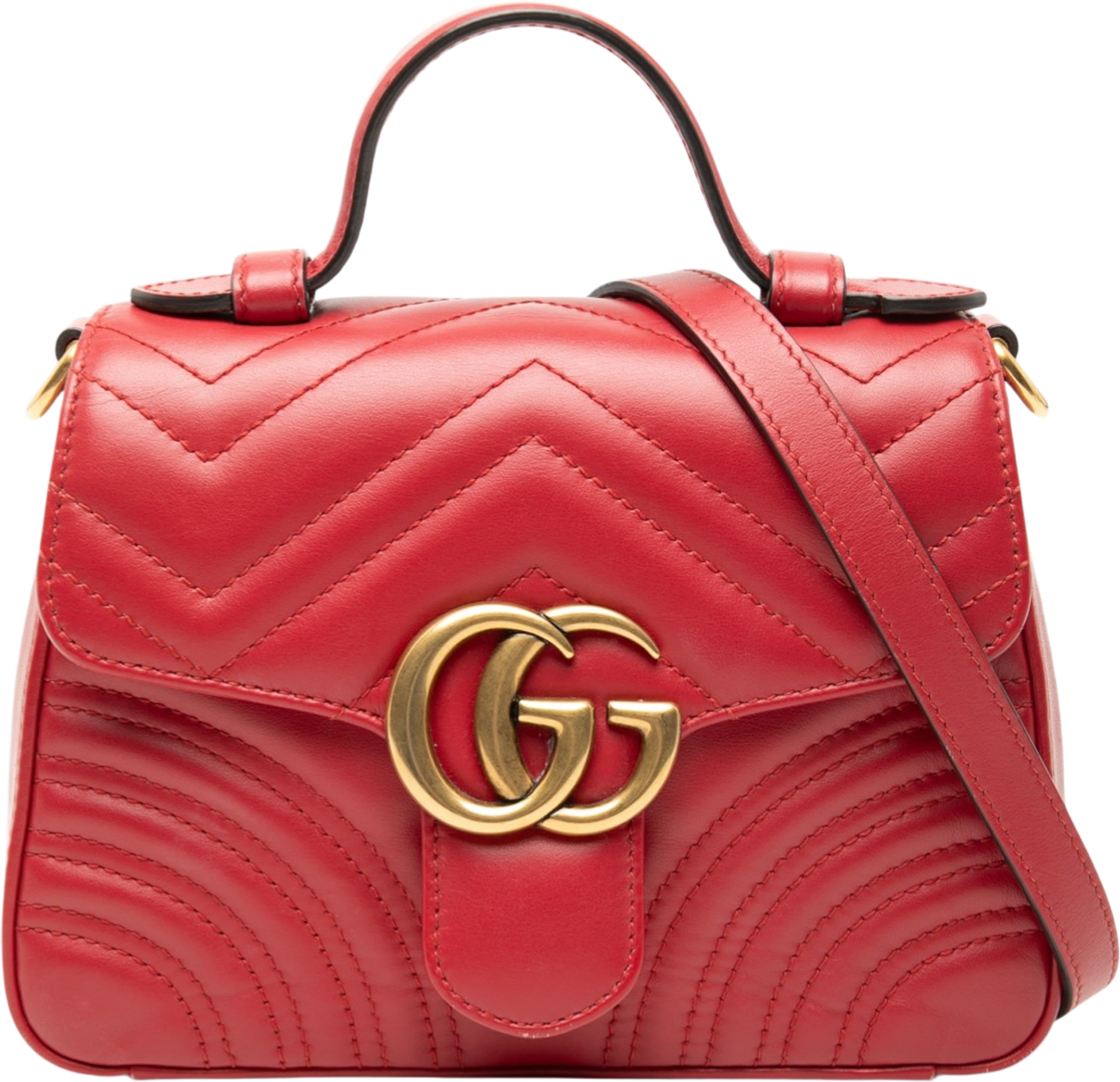 Gucci Mini Gg Marmont Matelasse Leather Top Handle Bag, från Luxclusif, i färgen red. Klicka för att öppna bilden i stort format