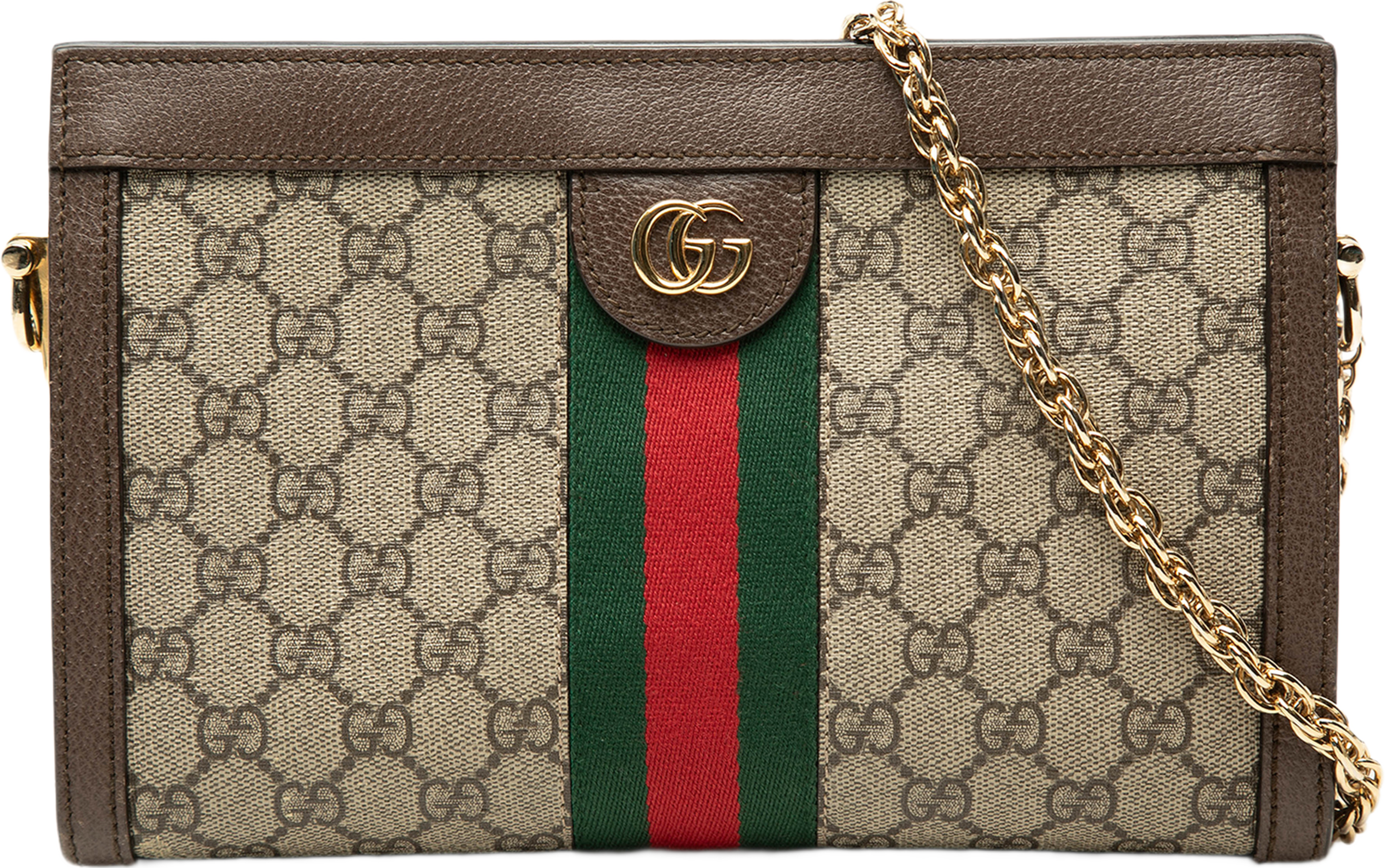 Gucci Small Gg Supreme Web Ophidia Chain Crossbody, från Luxclusif, i färgen beige. Klicka för att öppna bilden i stort format