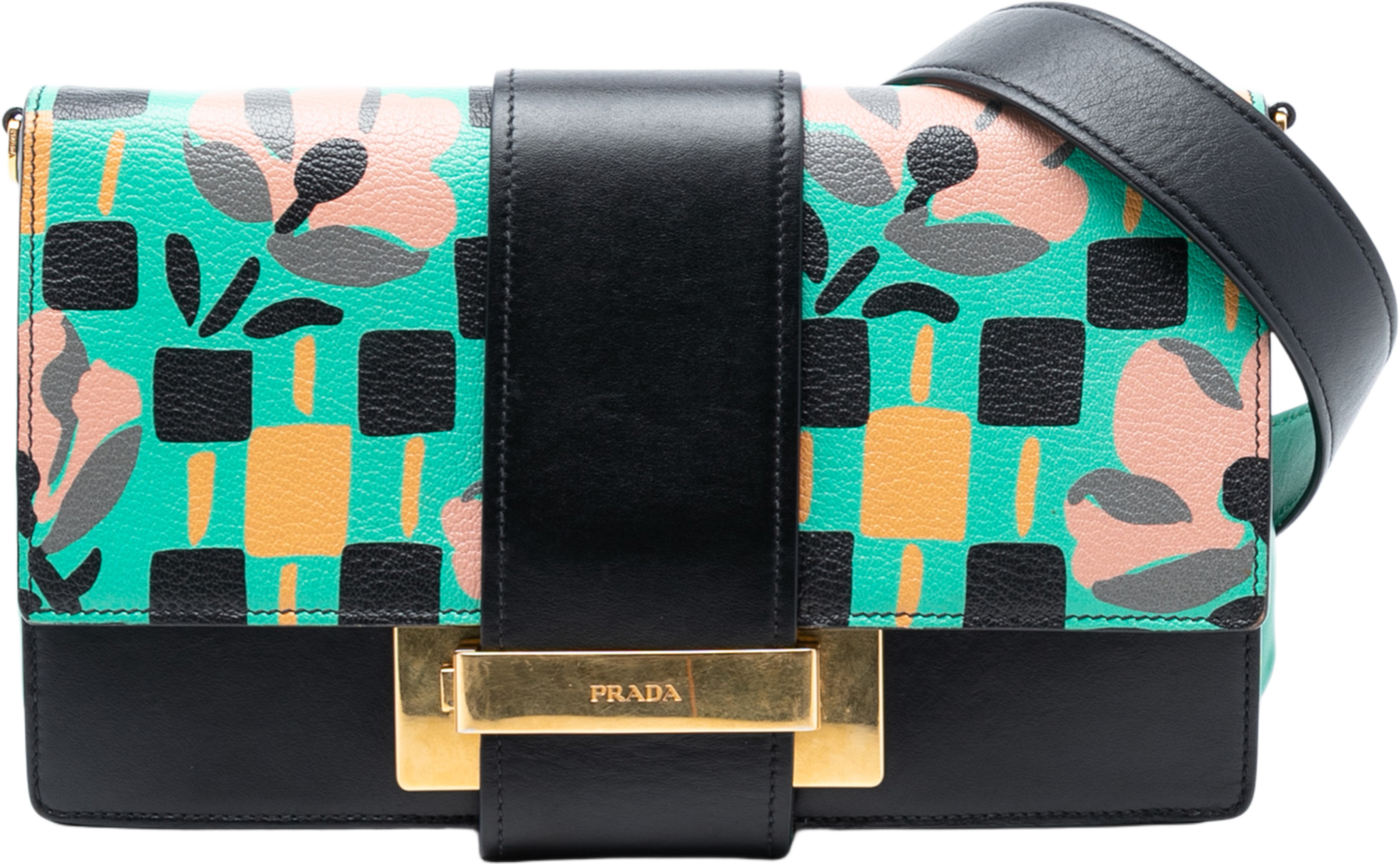 Prada Floral Printed Leather Plex Ribbon Crossbody, från Luxclusif, i färgen black. Klicka för att öppna bilden i stort format