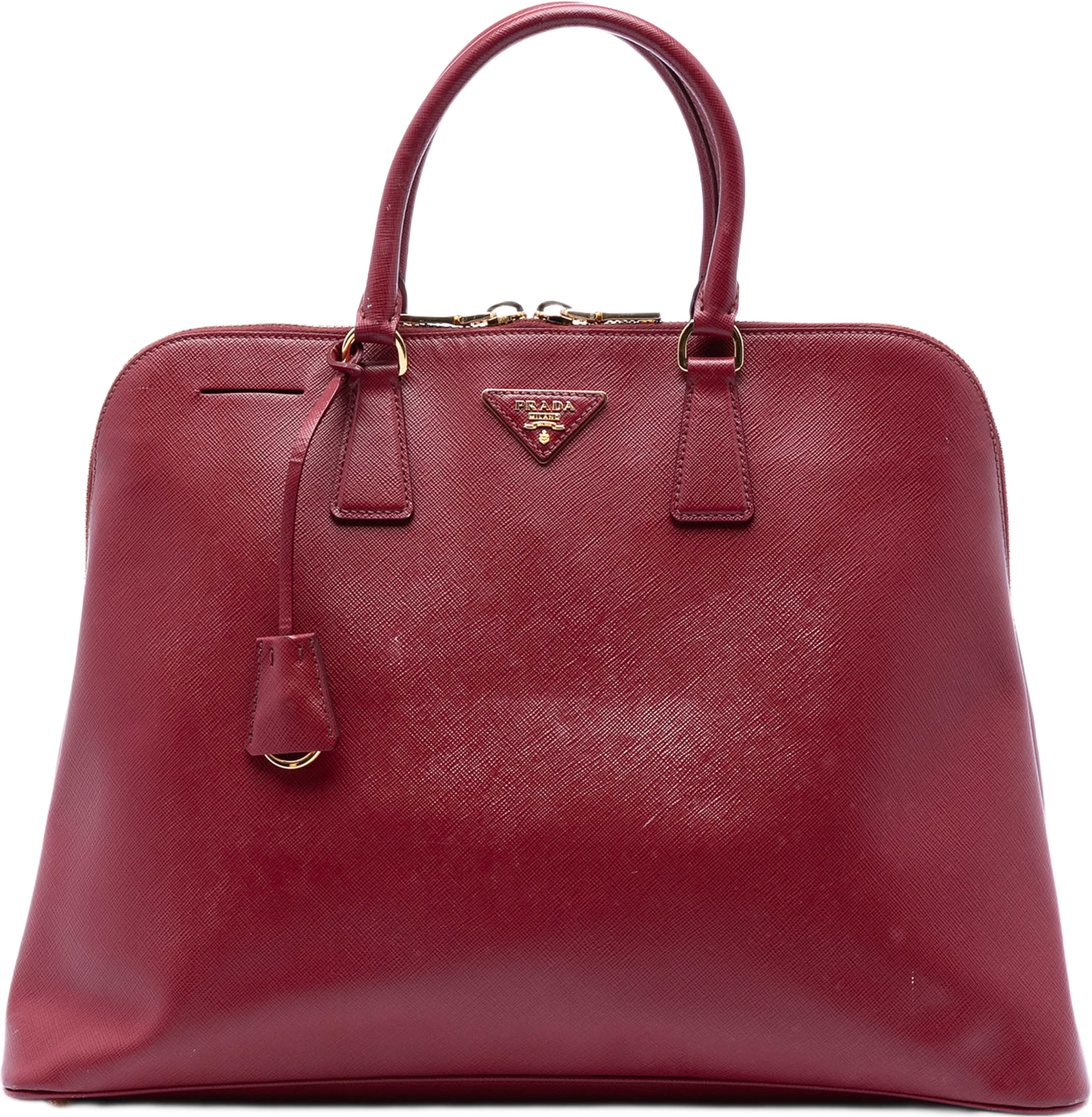 Prada Extra Large Saffiano Lux Promenade Satchel, från Luxclusif, i färgen dark red. Klicka för att öppna bilden i stort format