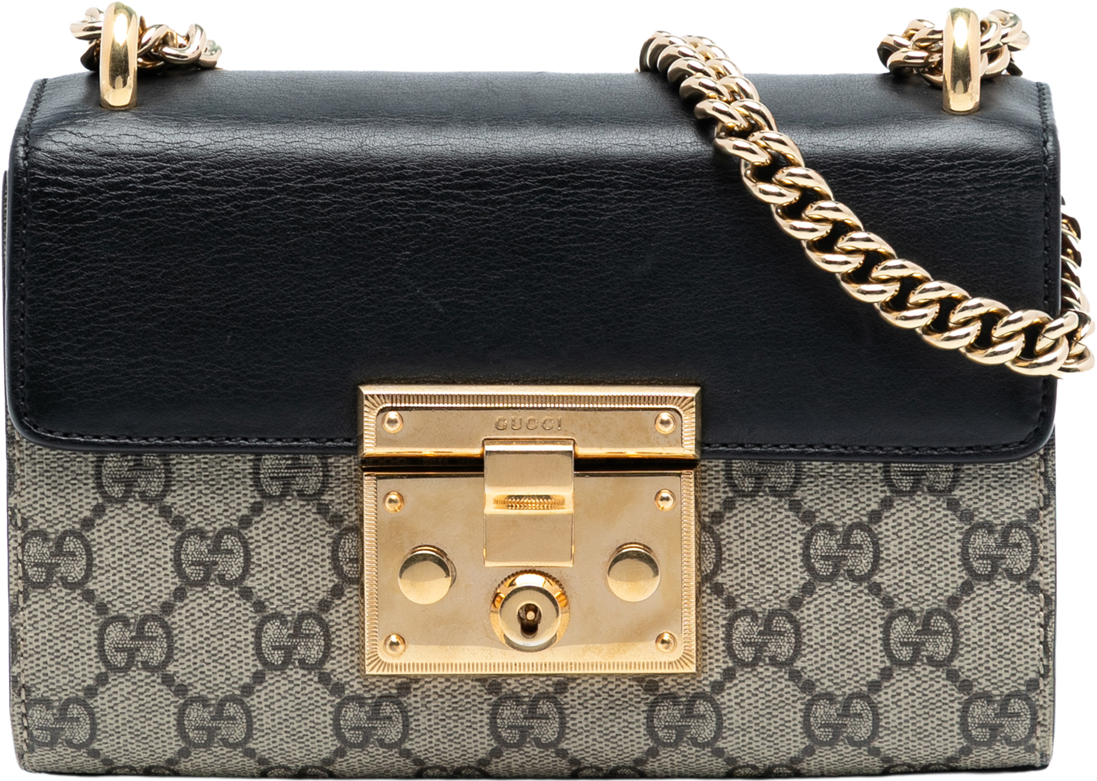 Gucci Small Gg Supreme Padlock Crossbody, från Luxclusif, i färgen beige. Klicka för att öppna bilden i stort format