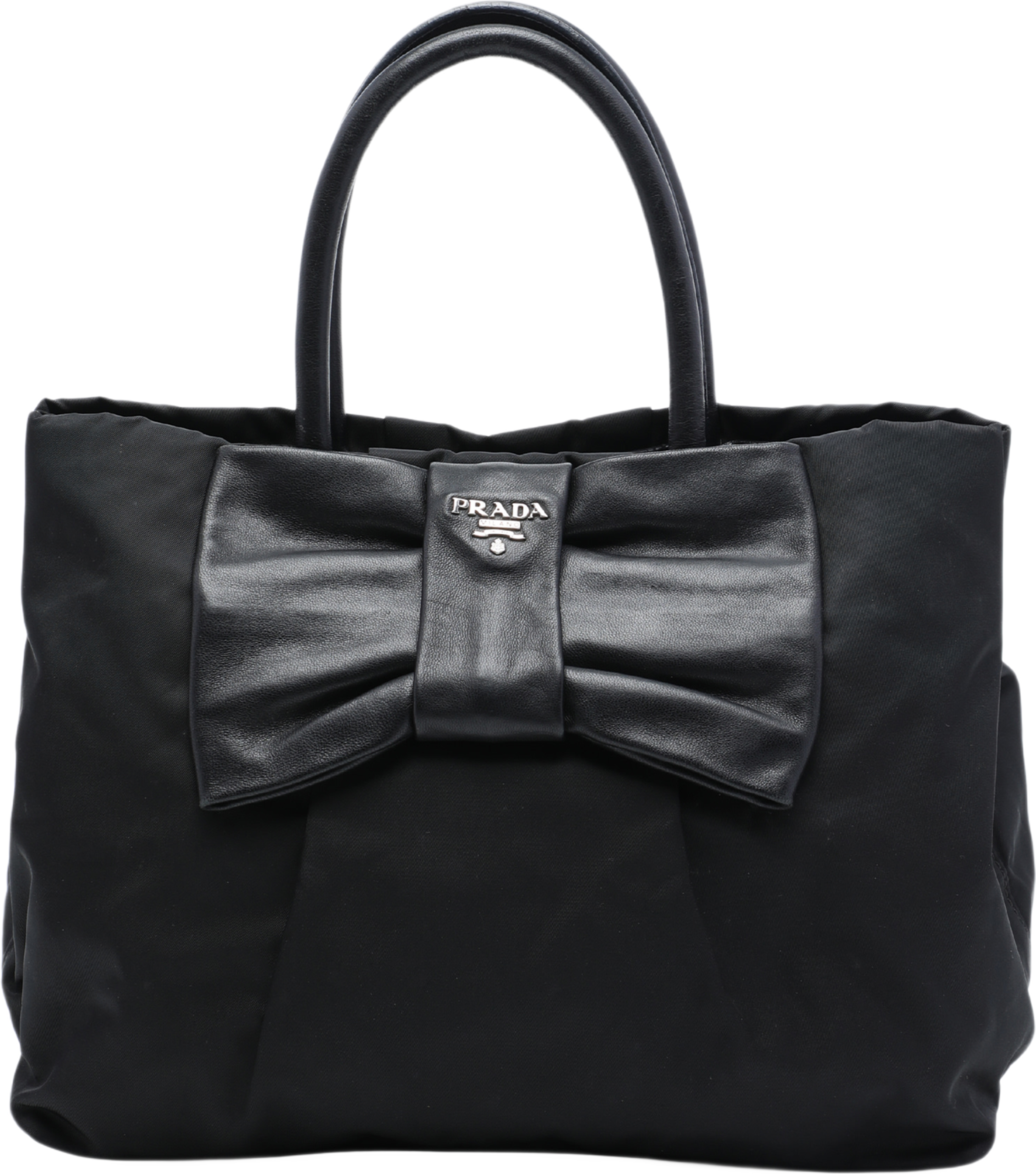 Prada Tessuto Fiocco Bow Tote, från Luxclusif, i färgen svart. Klicka för att öppna bilden i stort format