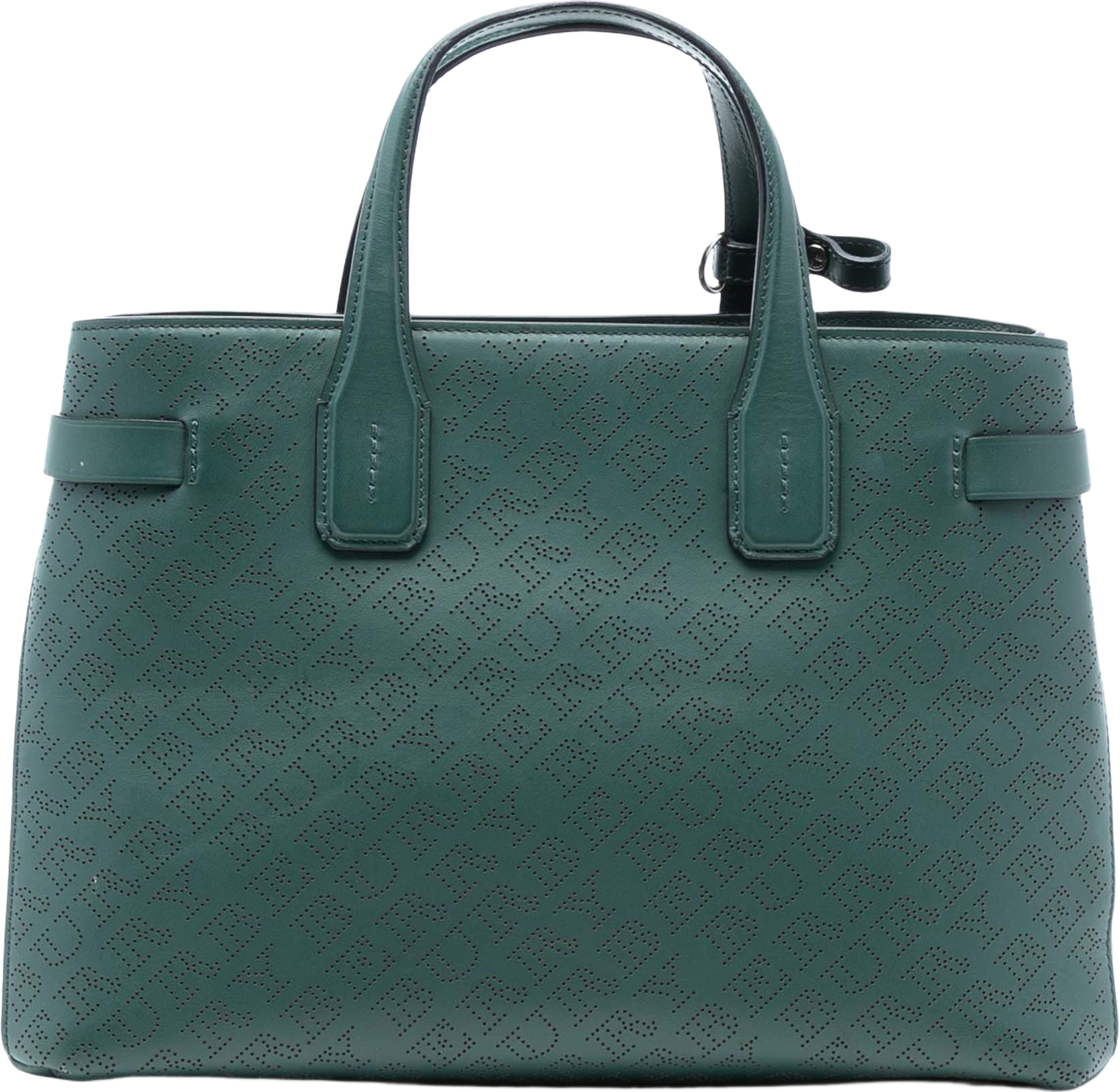 Burberry Medium Perforated Leather Banner Satchel, från Luxclusif, i färgen dark green. Klicka för att öppna bilden i stort format