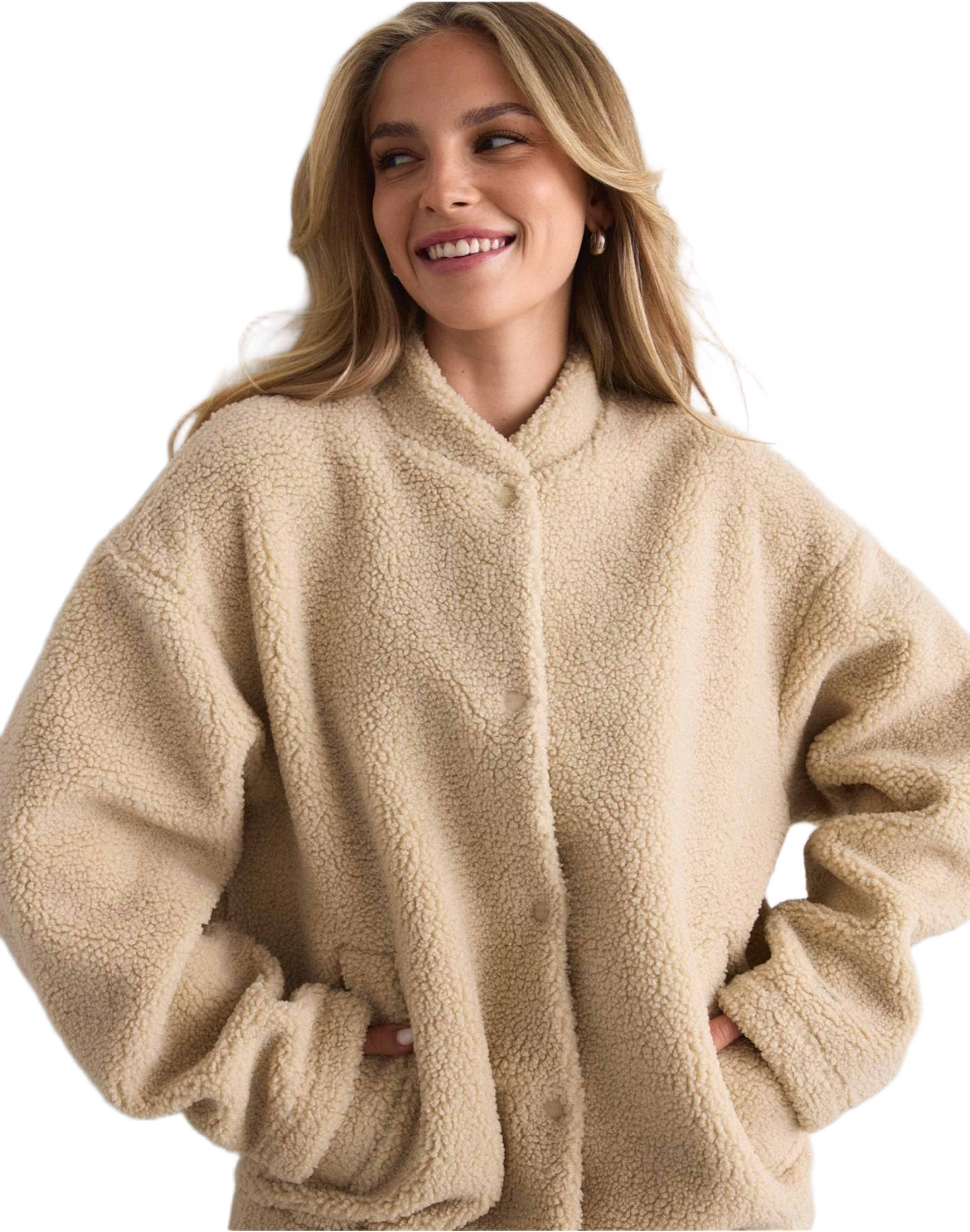 Pile Coach Jacket, från aim'n, i färgen café au lait. Klicka för att öppna bilden i stort format