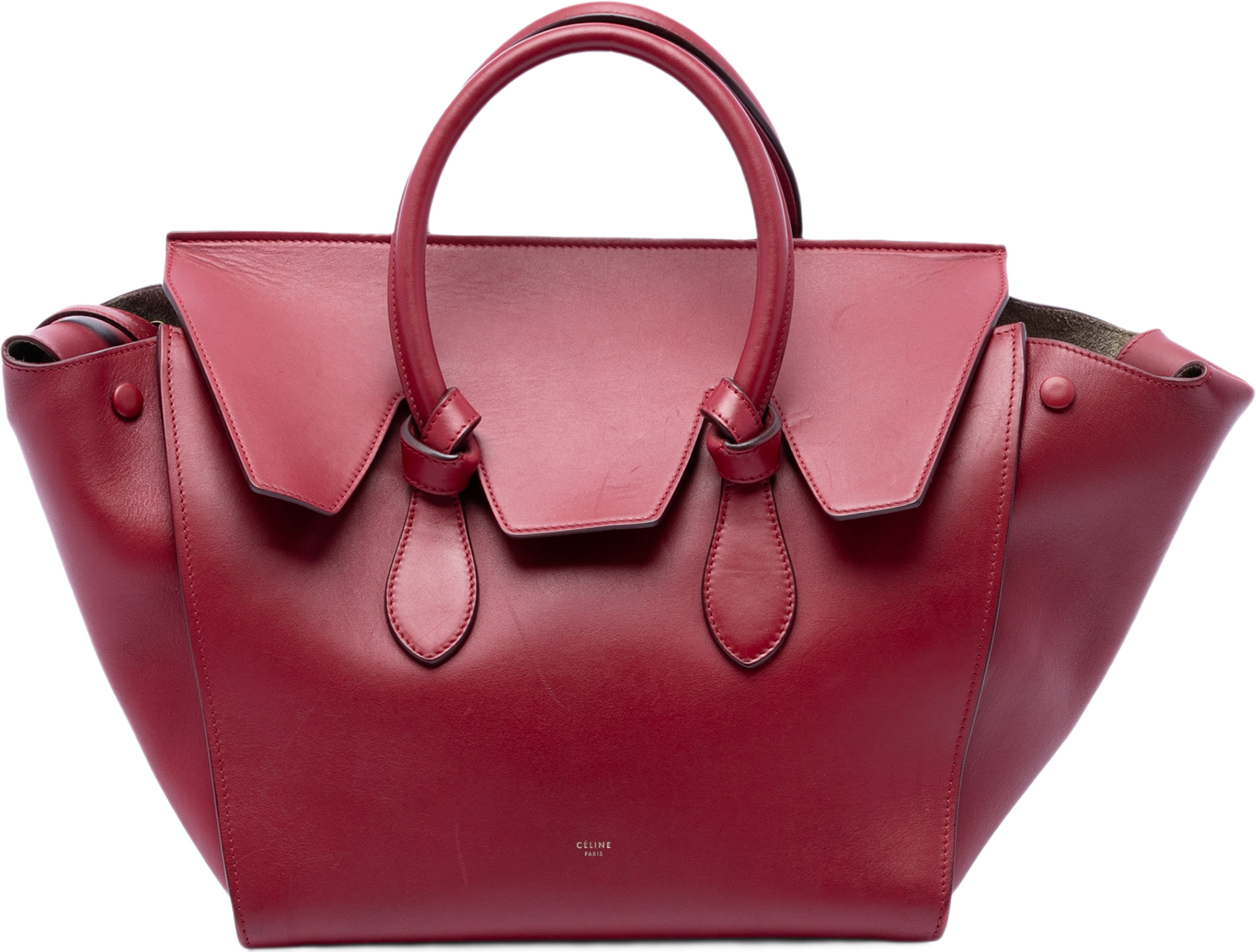 Celine Small Leather Tie Tote, från Luxclusif, i färgen röd. Klicka för att öppna bilden i stort format