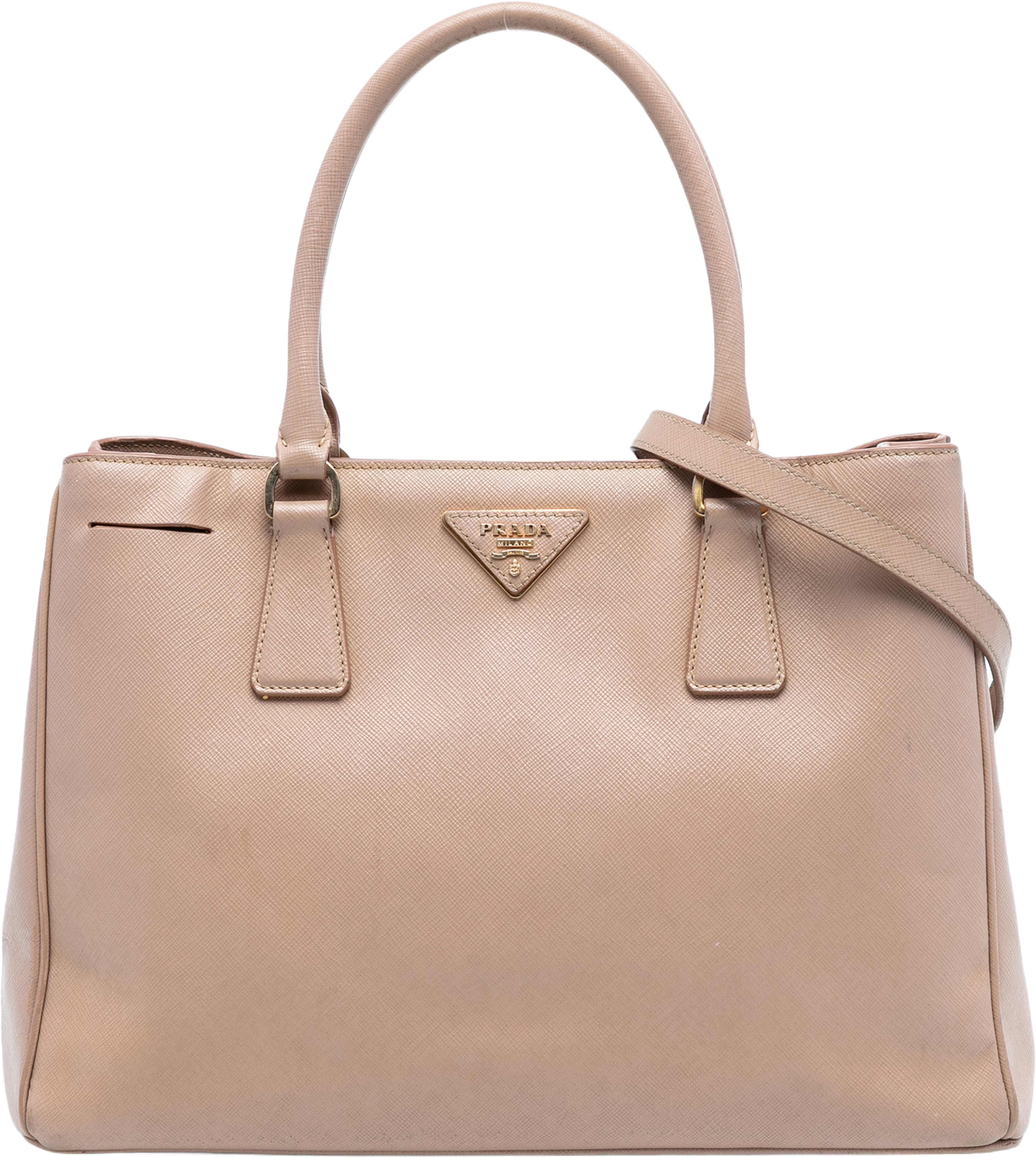 Prada Large Saffiano Lux Galleria Double Zip Satchel, från Luxclusif, i färgen nude. Klicka för att öppna bilden i stort format