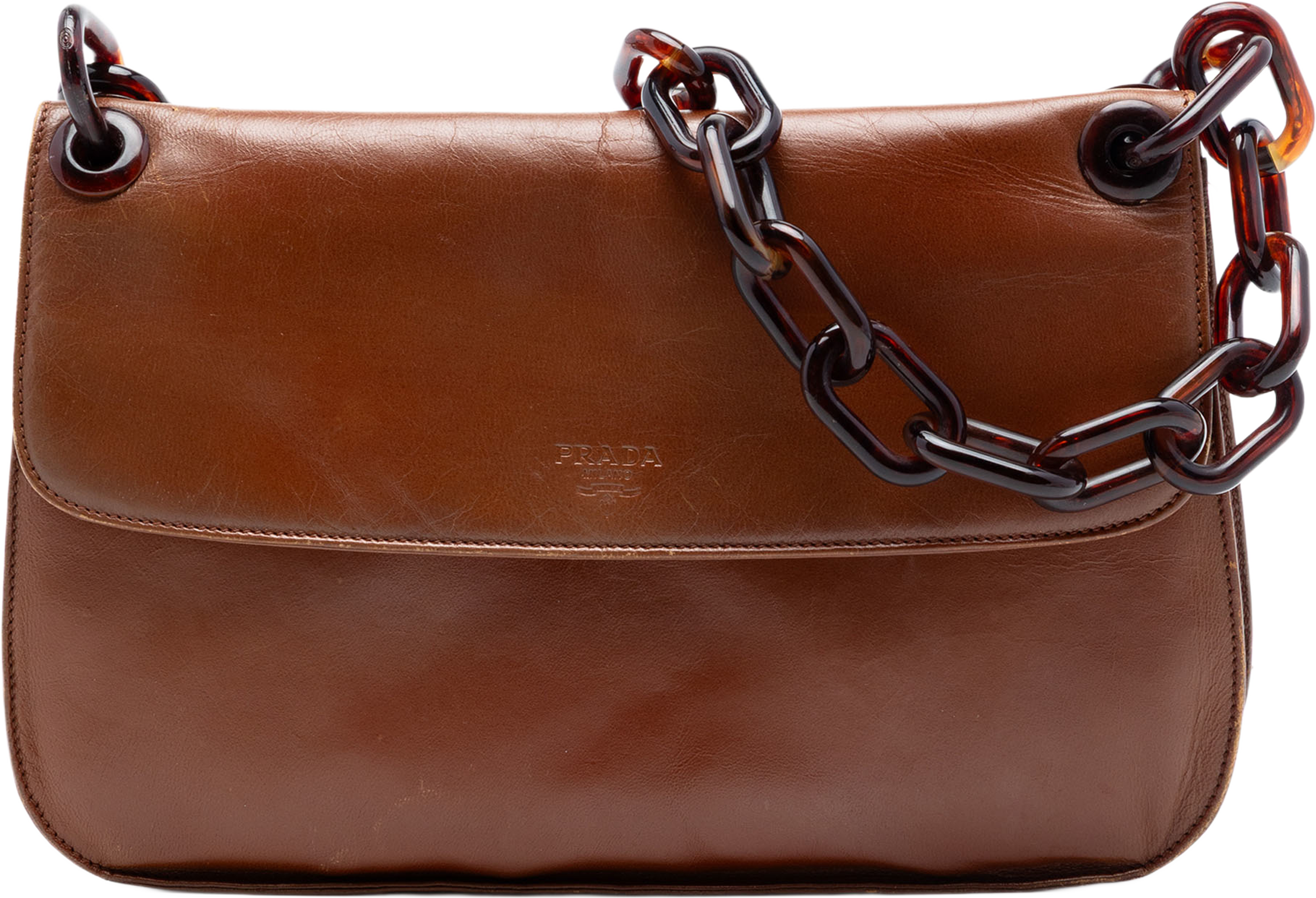 Prada Goatskin Madras Swing Chain Shoulder Bag, från Luxclusif, i färgen brown. Klicka för att öppna bilden i stort format