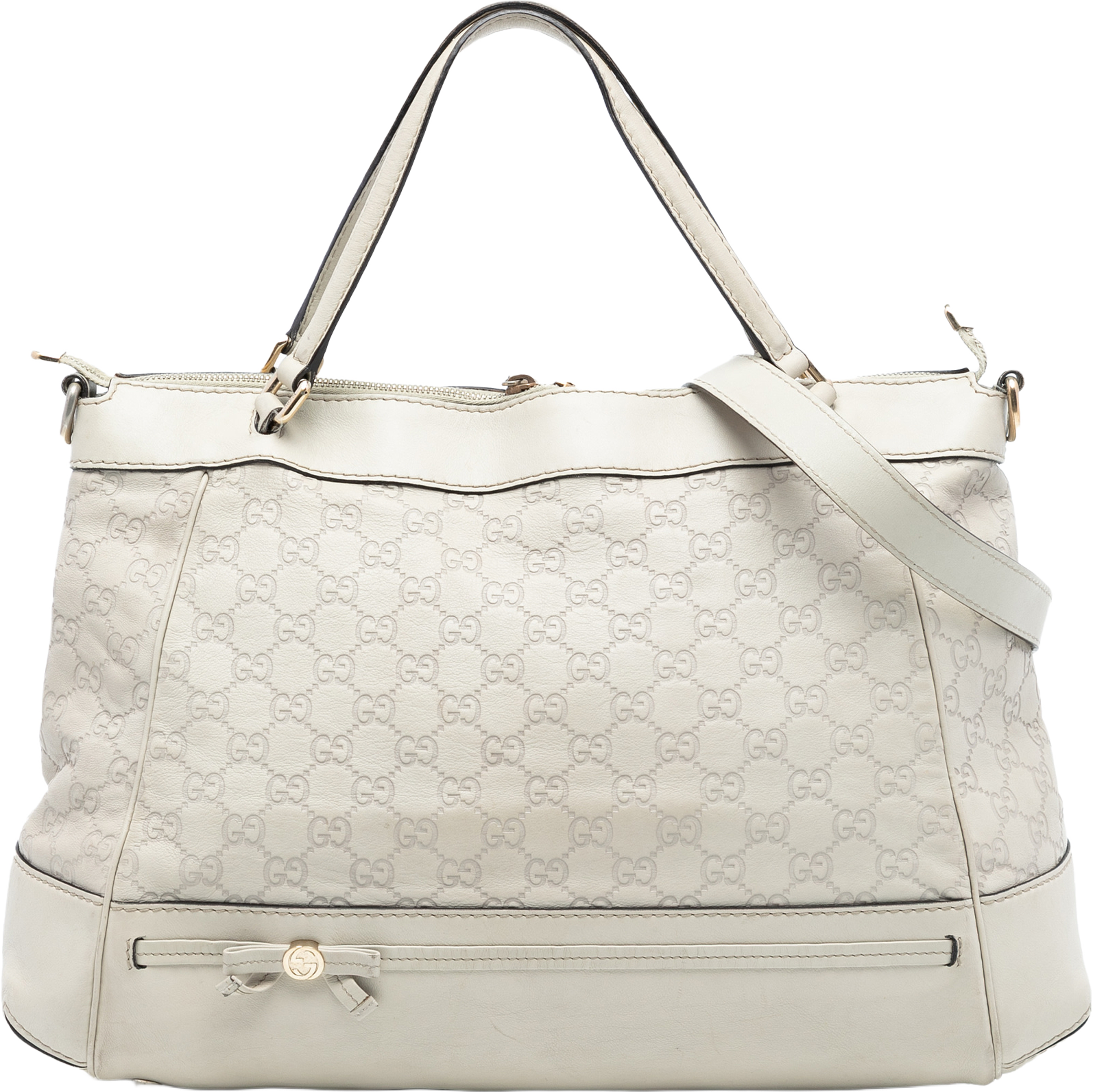 Gucci Guccissima Mayfair Satchel, från Luxclusif, i färgen off white. Klicka för att öppna bilden i stort format