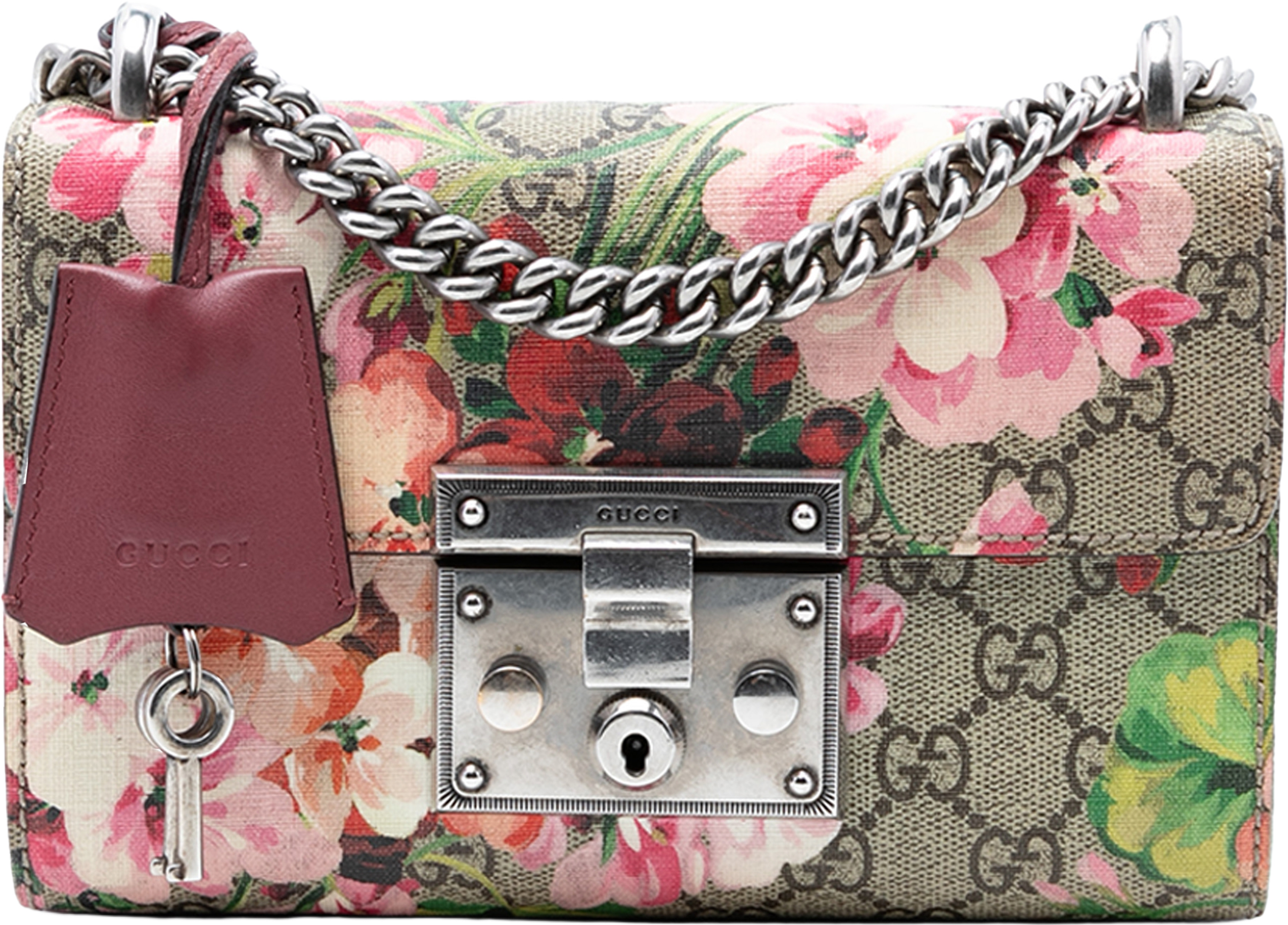 Gucci Small Gg Supreme Blooms Padlock Crossbody, från Luxclusif, i färgen beige. Klicka för att öppna bilden i stort format