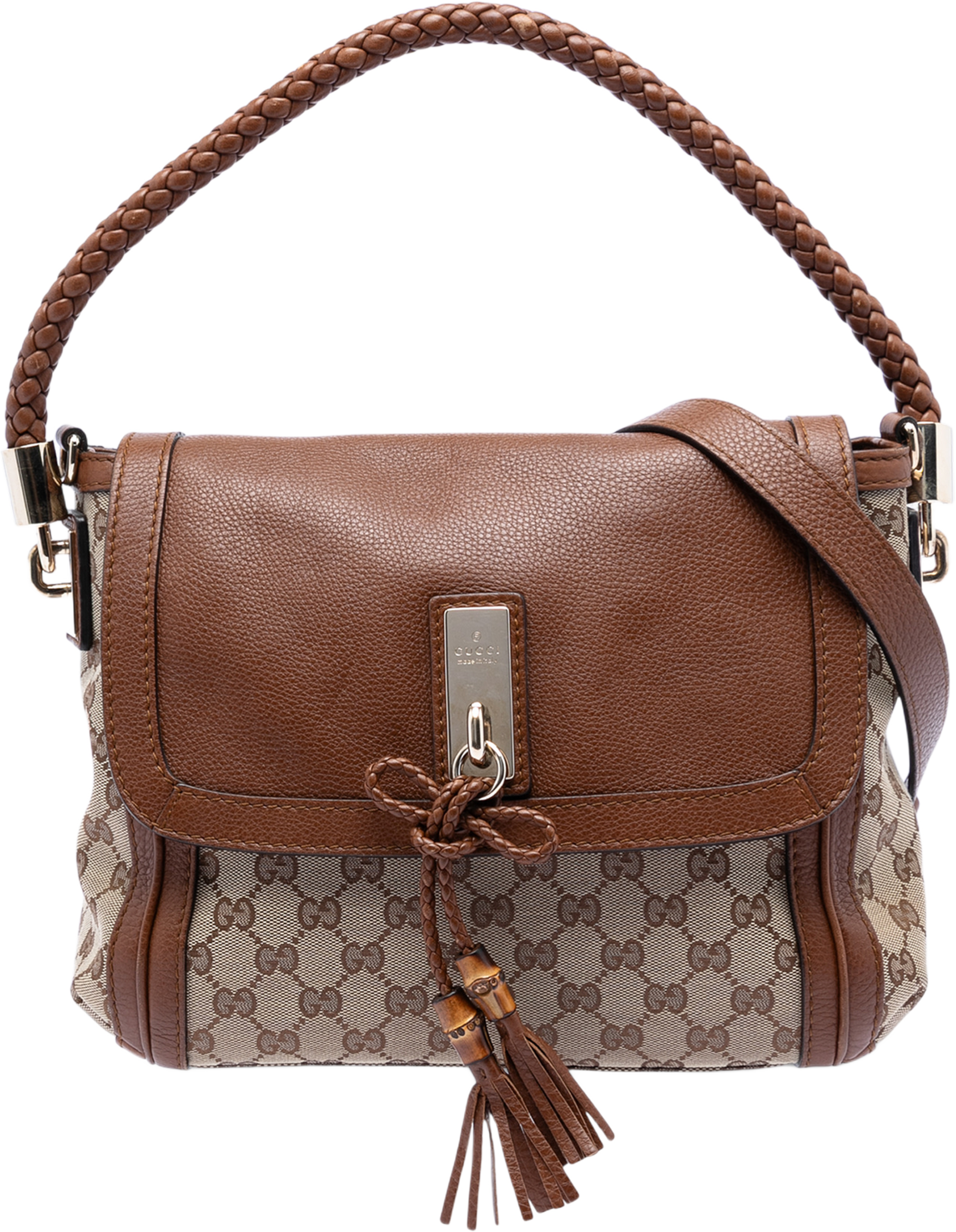 Gucci Gg Canvas Bella Flap Satchel, från Luxclusif, i färgen beige. Klicka för att öppna bilden i stort format