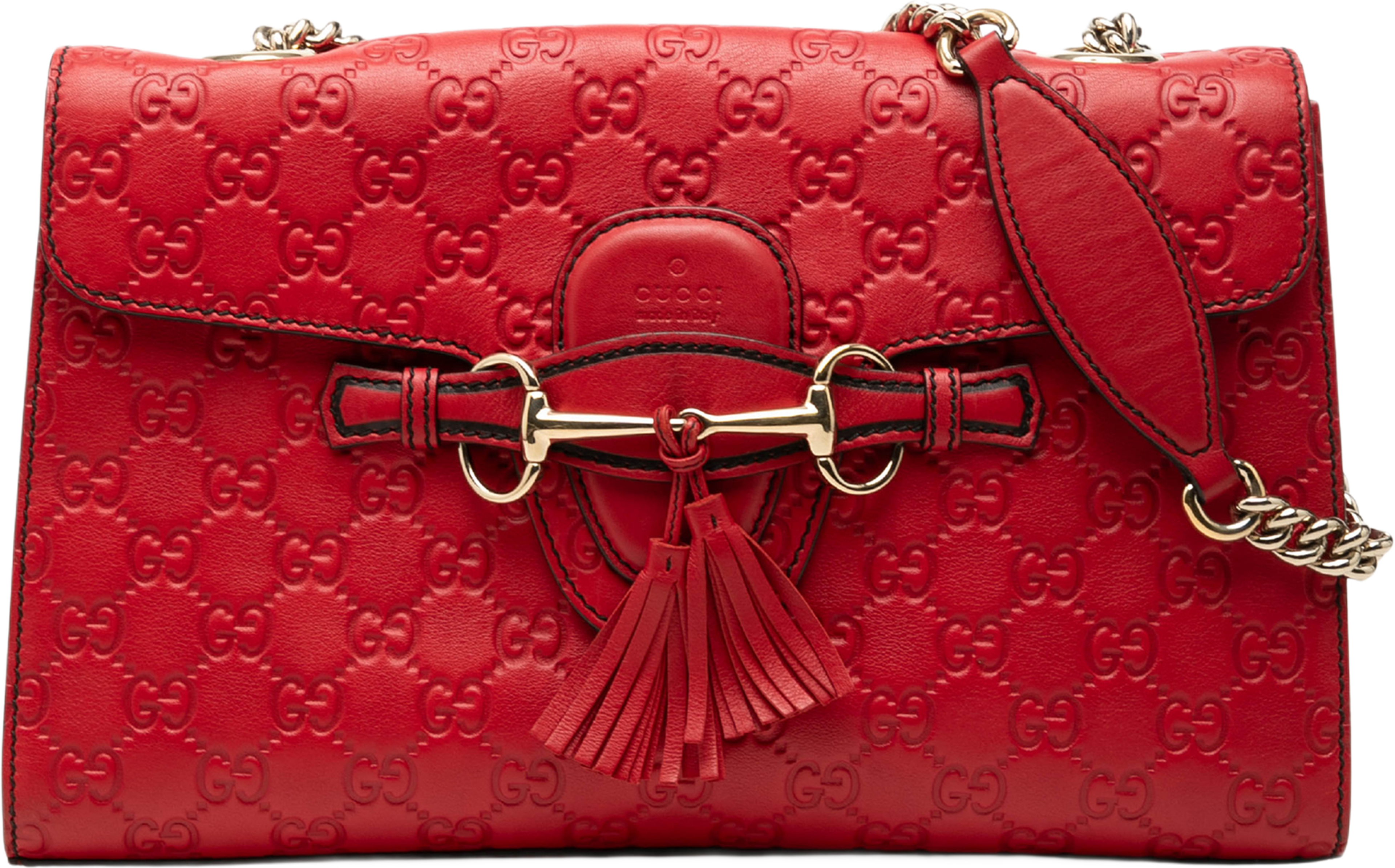 Gucci Medium Guccissima Emily Shoulder Bag, från Luxclusif, i färgen röd. Klicka för att öppna bilden i stort format