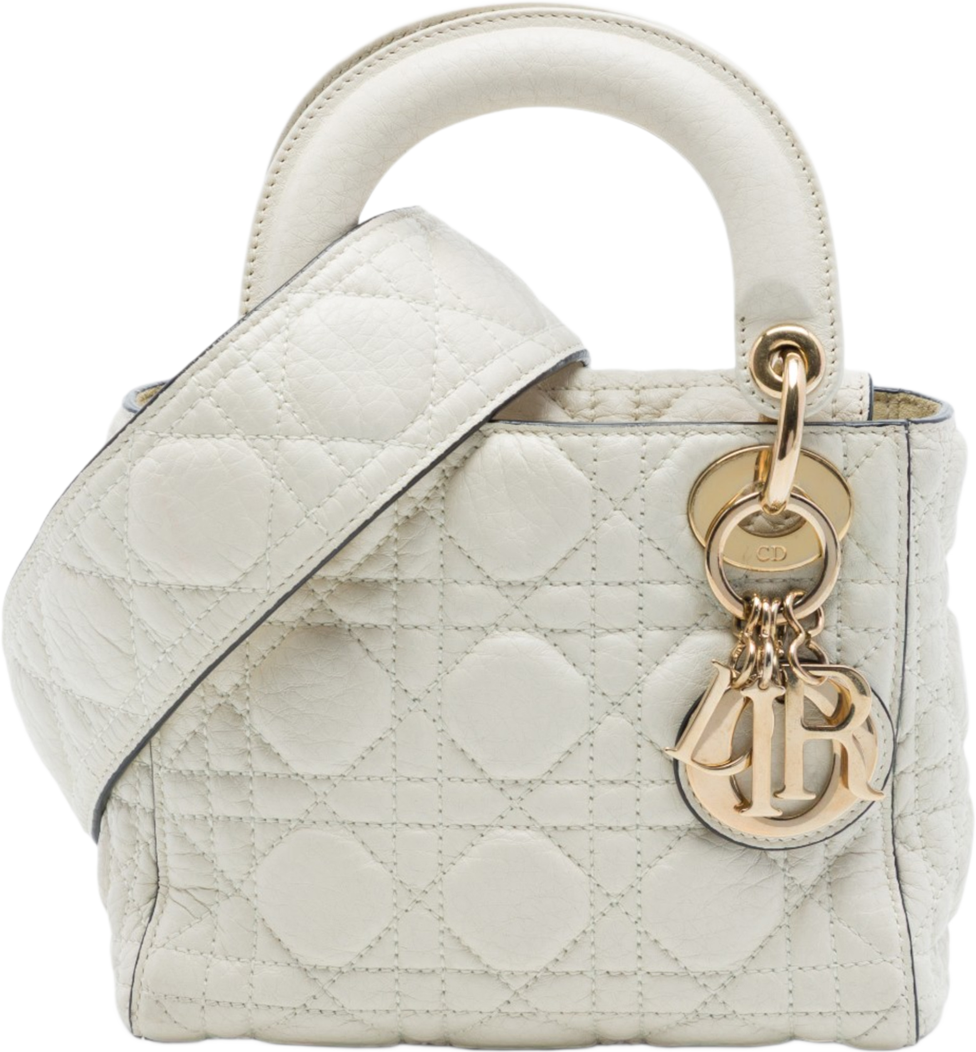 Dior Mini Lambskin Cannage Lady Dior, från Luxclusif, i färgen vit. Klicka för att öppna bilden i stort format