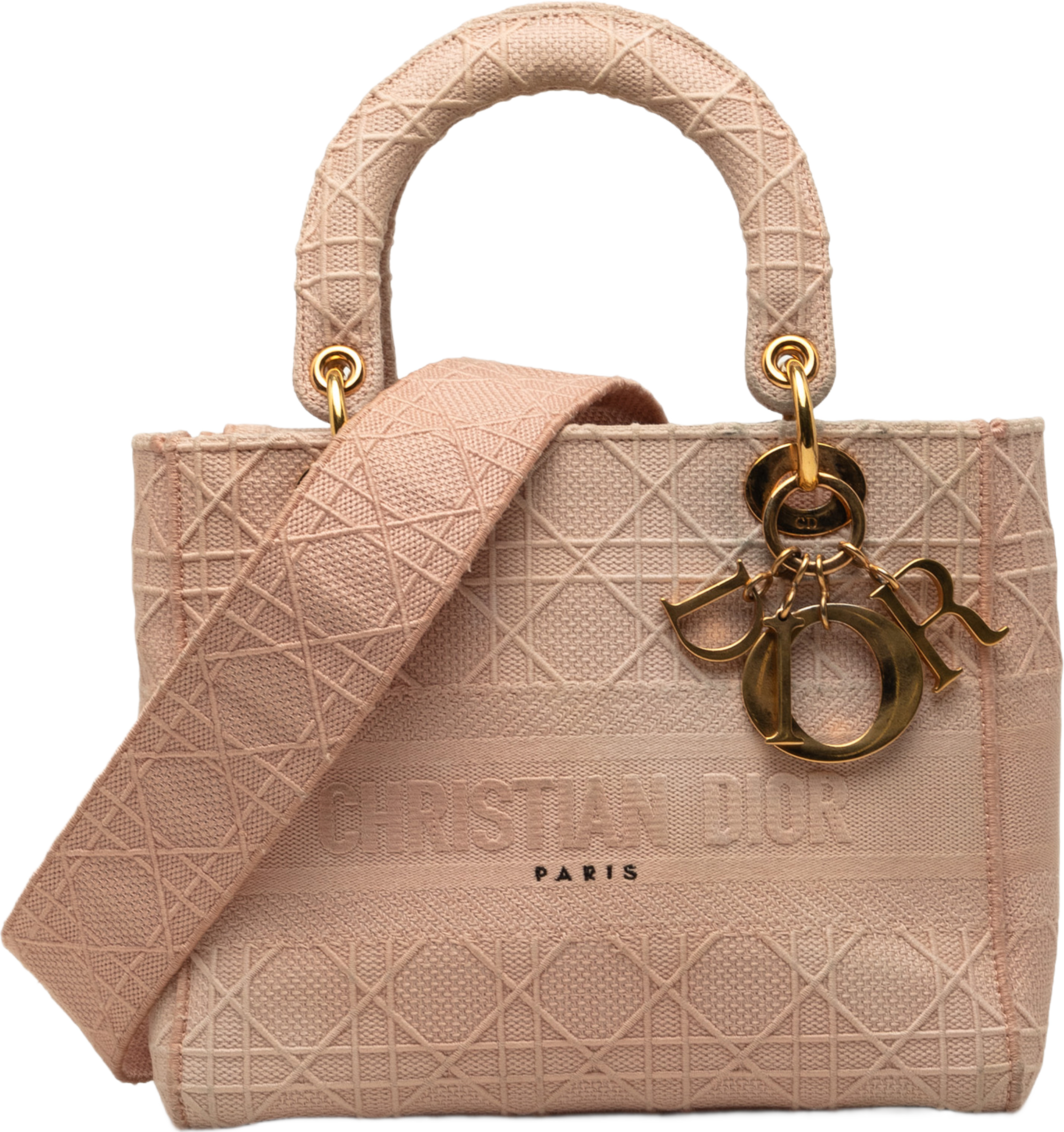 Dior Medium Embroidered Canvas Cannage Lady D Lite, från Luxclusif, i färgen rosa. Klicka för att öppna bilden i stort format