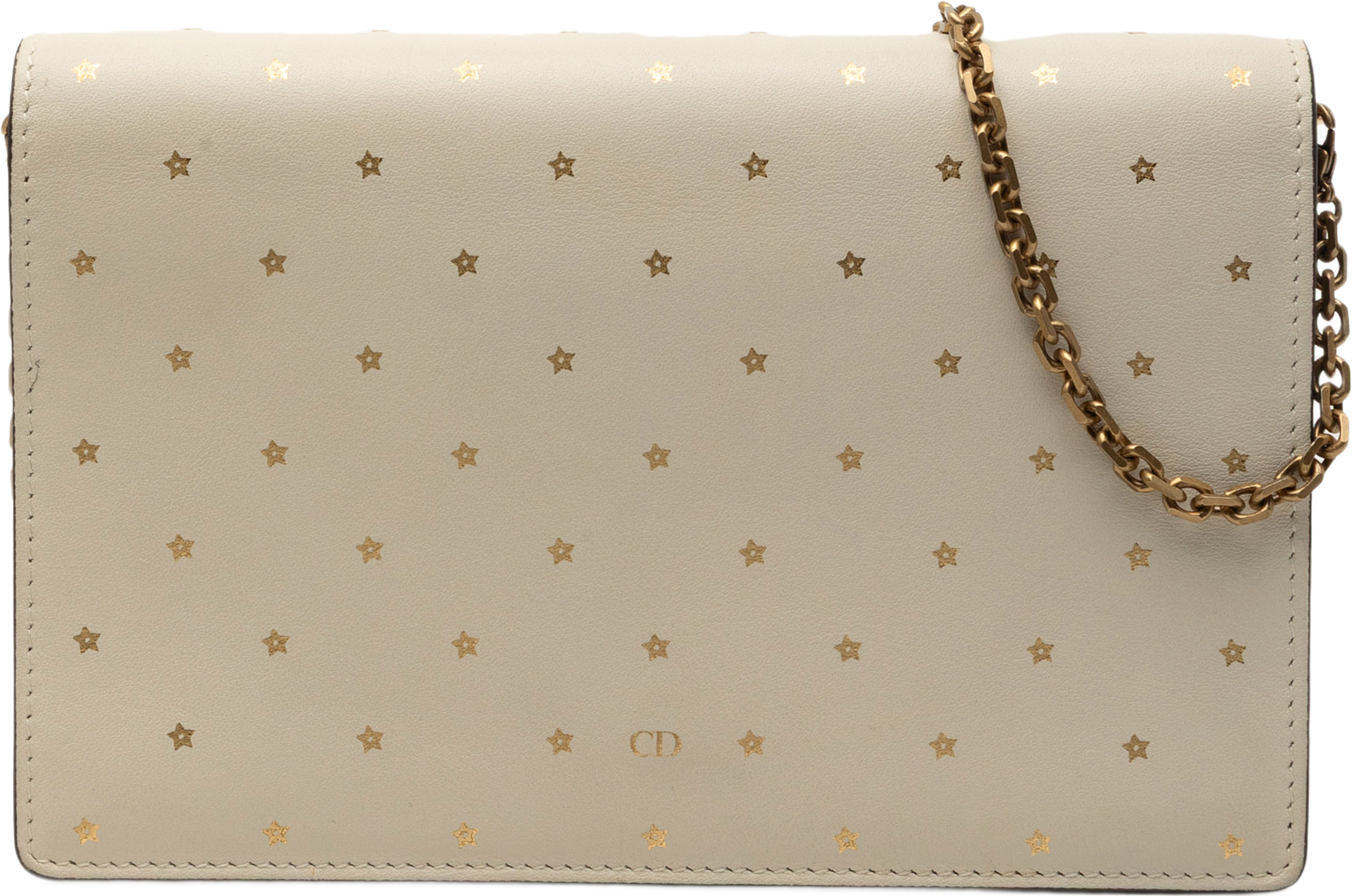 Dior Stars Printed Calfskin Wallet On Chain, från Luxclusif, i färgen beige. Klicka för att öppna bilden i stort format