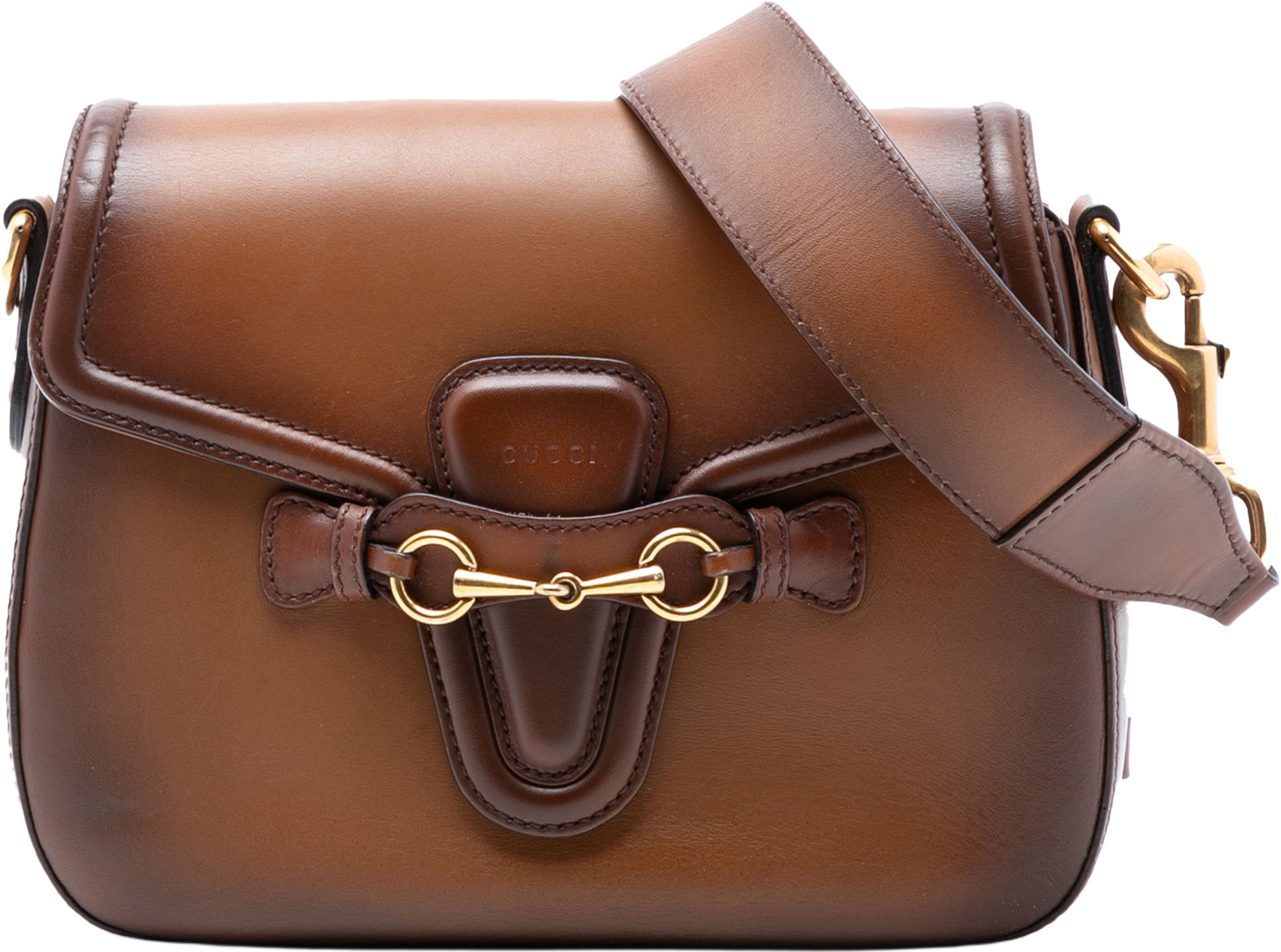 Gucci Medium Leather Lady Web Crossbody, från Luxclusif, i färgen brown. Klicka för att öppna bilden i stort format