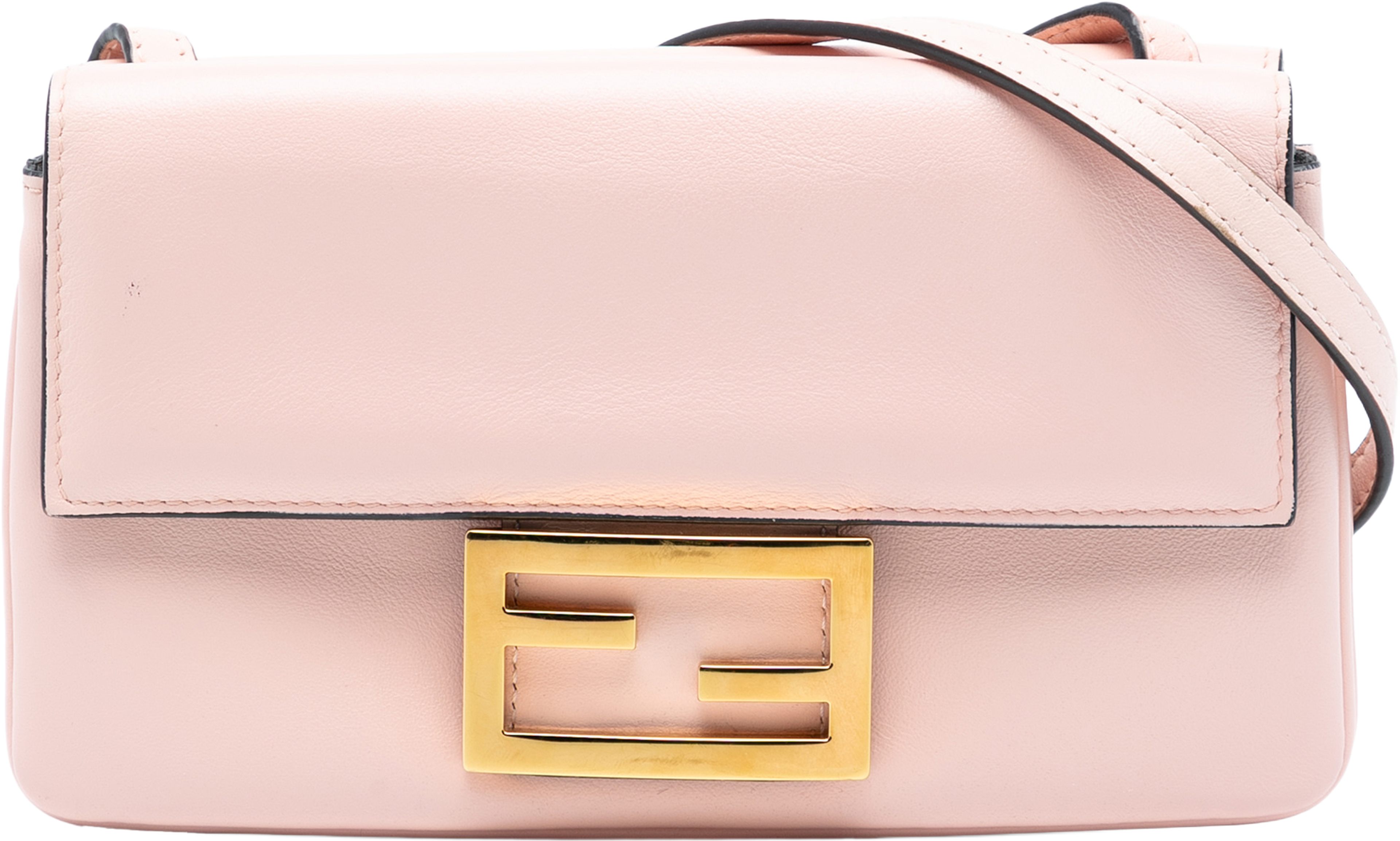 Fendi Leather Duo Baguette Crossbody, från Luxclusif, i färgen light pink. Klicka för att öppna bilden i stort format