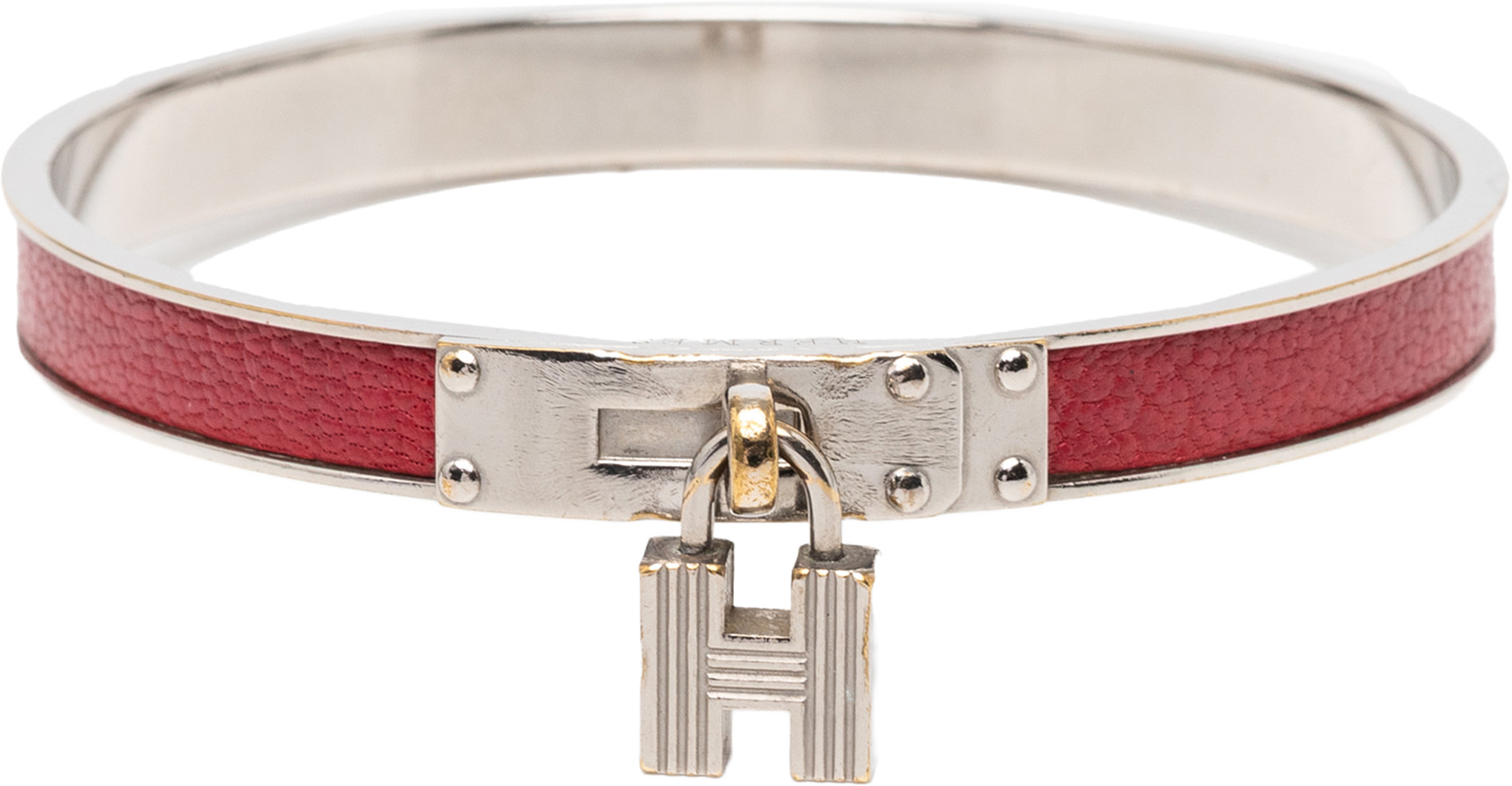 Hermès Leather Kelly H Cadena Lock Bangle Bracelet, från Luxclusif, i färgen red. Klicka för att öppna bilden i stort format