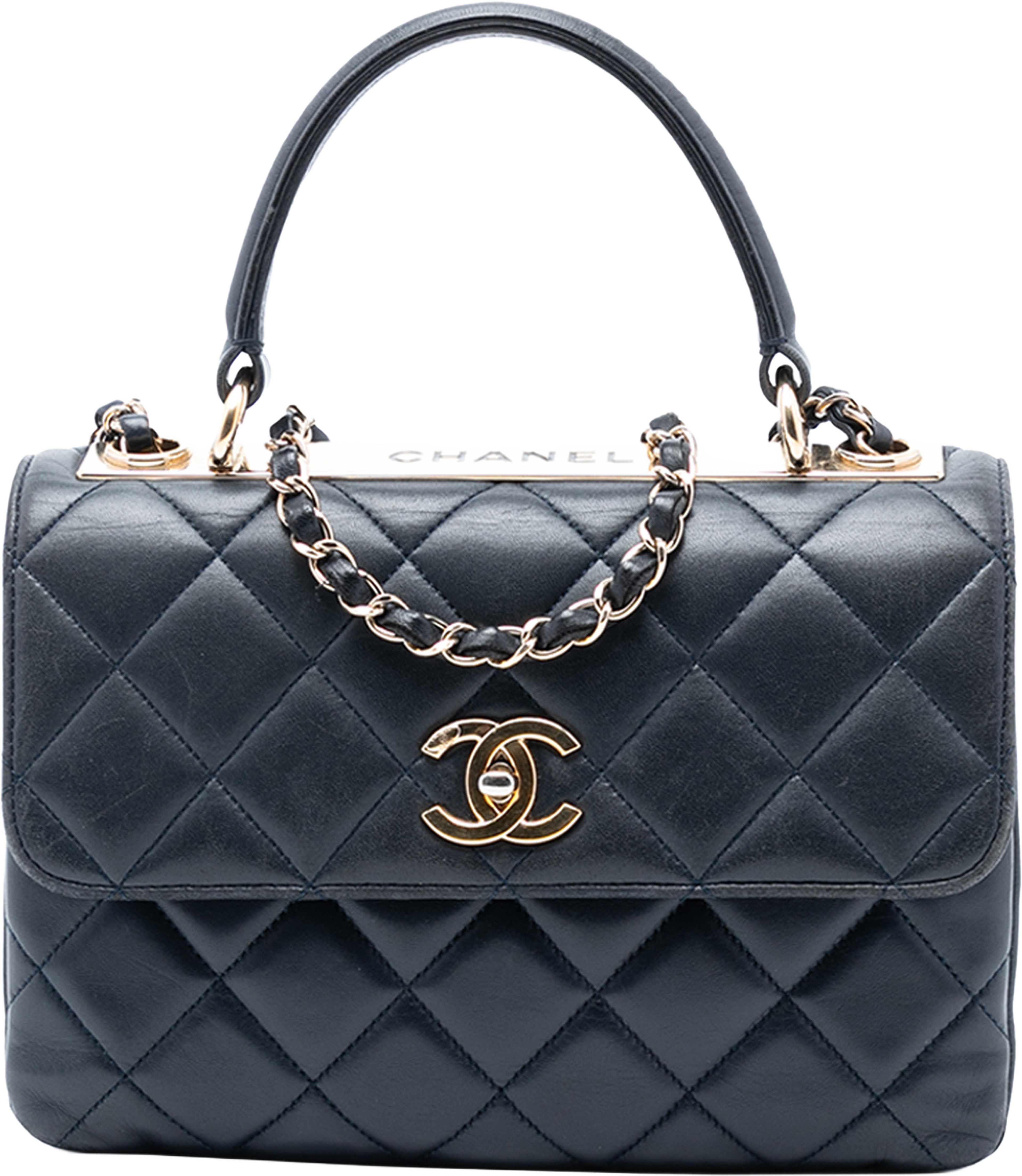 Chanel Small Quilted Lambskin Trendy Cc Top Handle Flap, från Luxclusif, i färgen navy. Klicka för att öppna bilden i stort format
