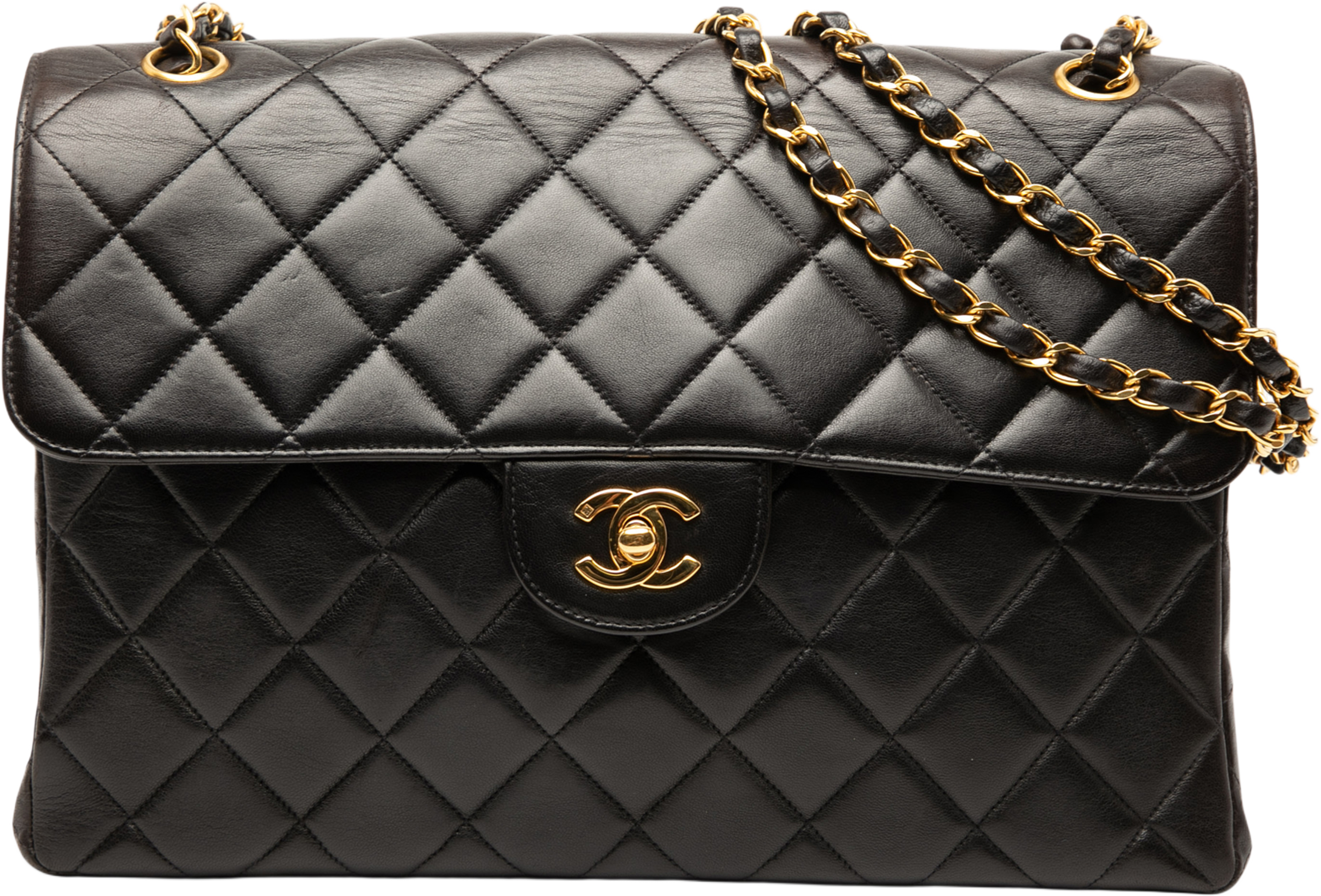 Chanel Jumbo Quilted Lambskin Double Sided Flap, från Luxclusif, i färgen black. Klicka för att öppna bilden i stort format