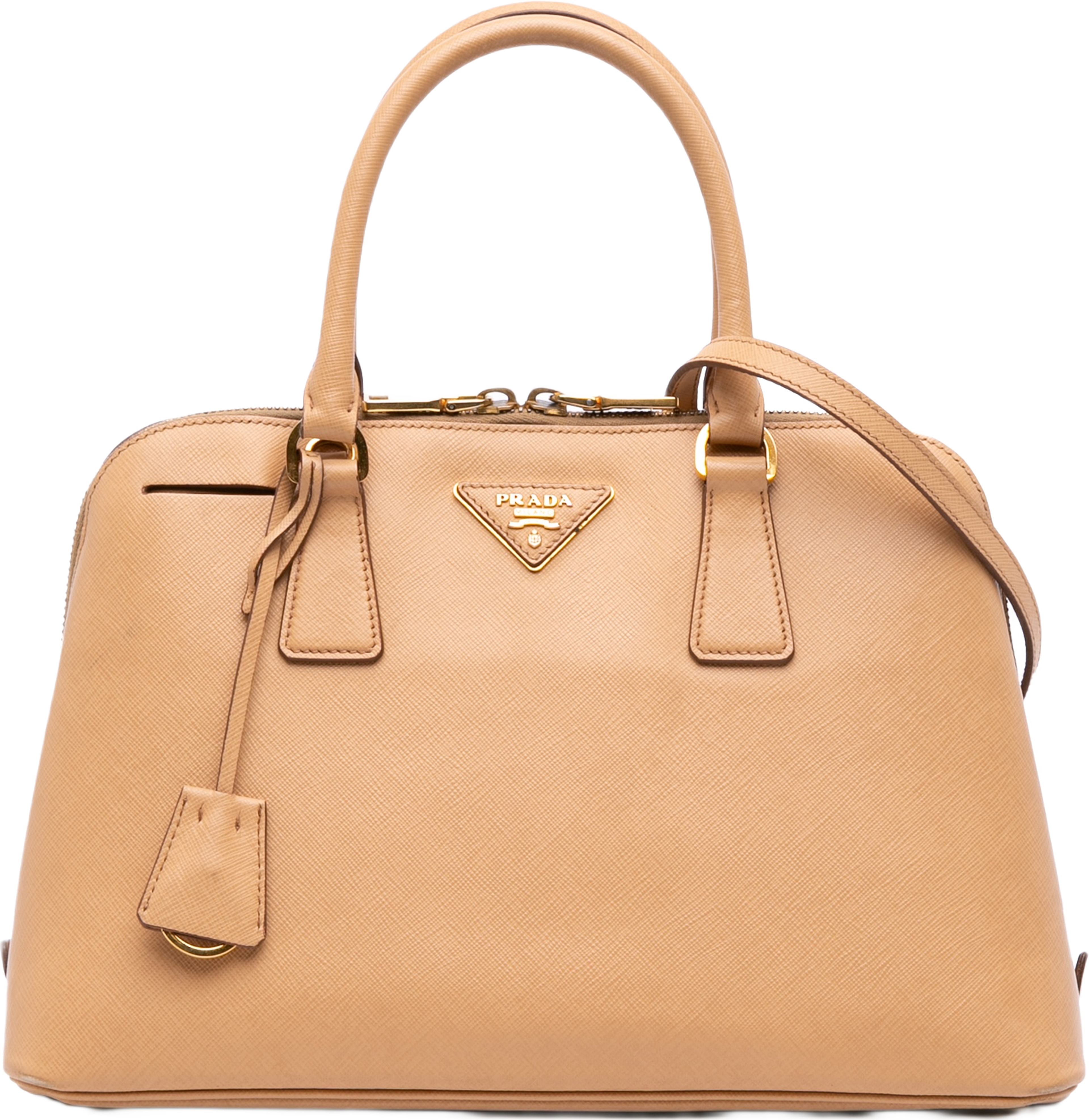 Prada Medium Saffiano Lux Promenade Satchel, från Luxclusif, i färgen beige. Klicka för att öppna bilden i stort format