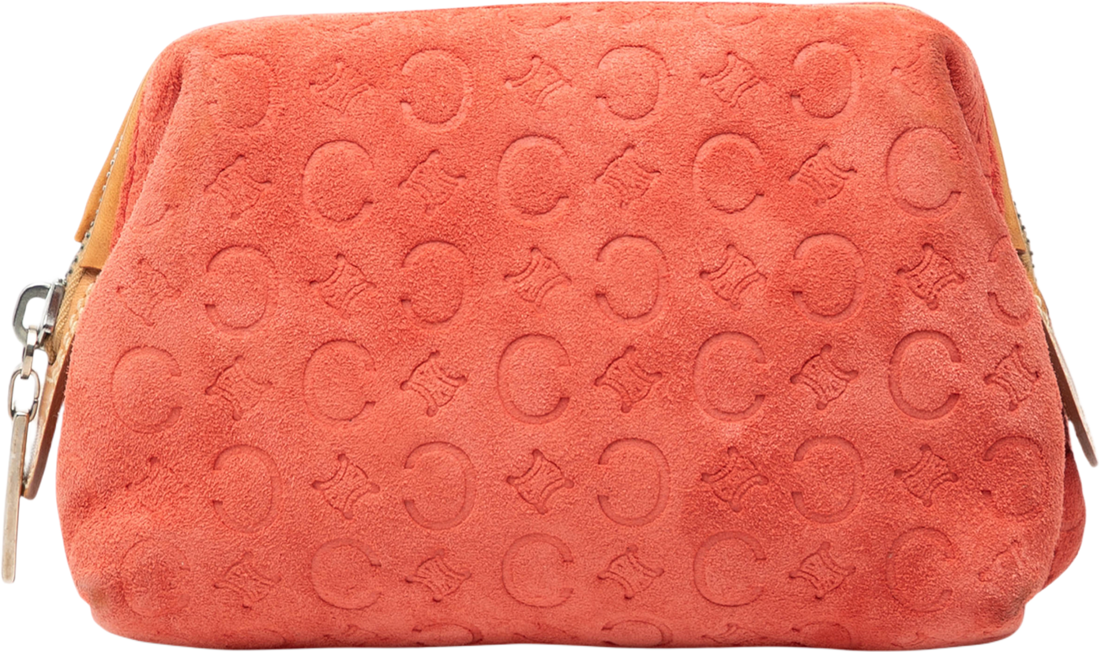 Celine C Macadam Suede Pouch, från Luxclusif, i färgen orange. Klicka för att öppna bilden i stort format