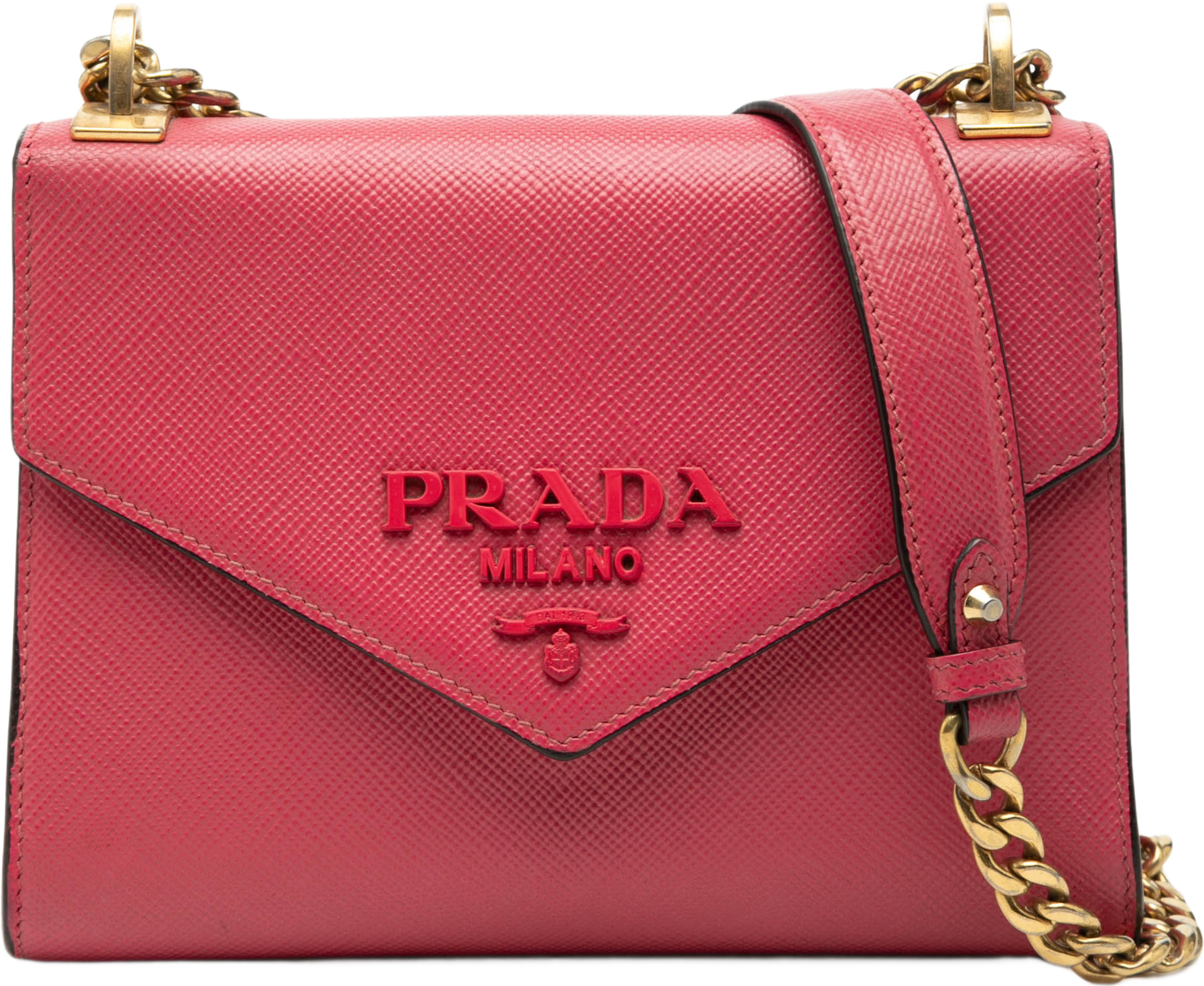 Prada Saffiano Cuir Monochrome Envelope Crossbody, från Luxclusif, i färgen pink. Klicka för att öppna bilden i stort format