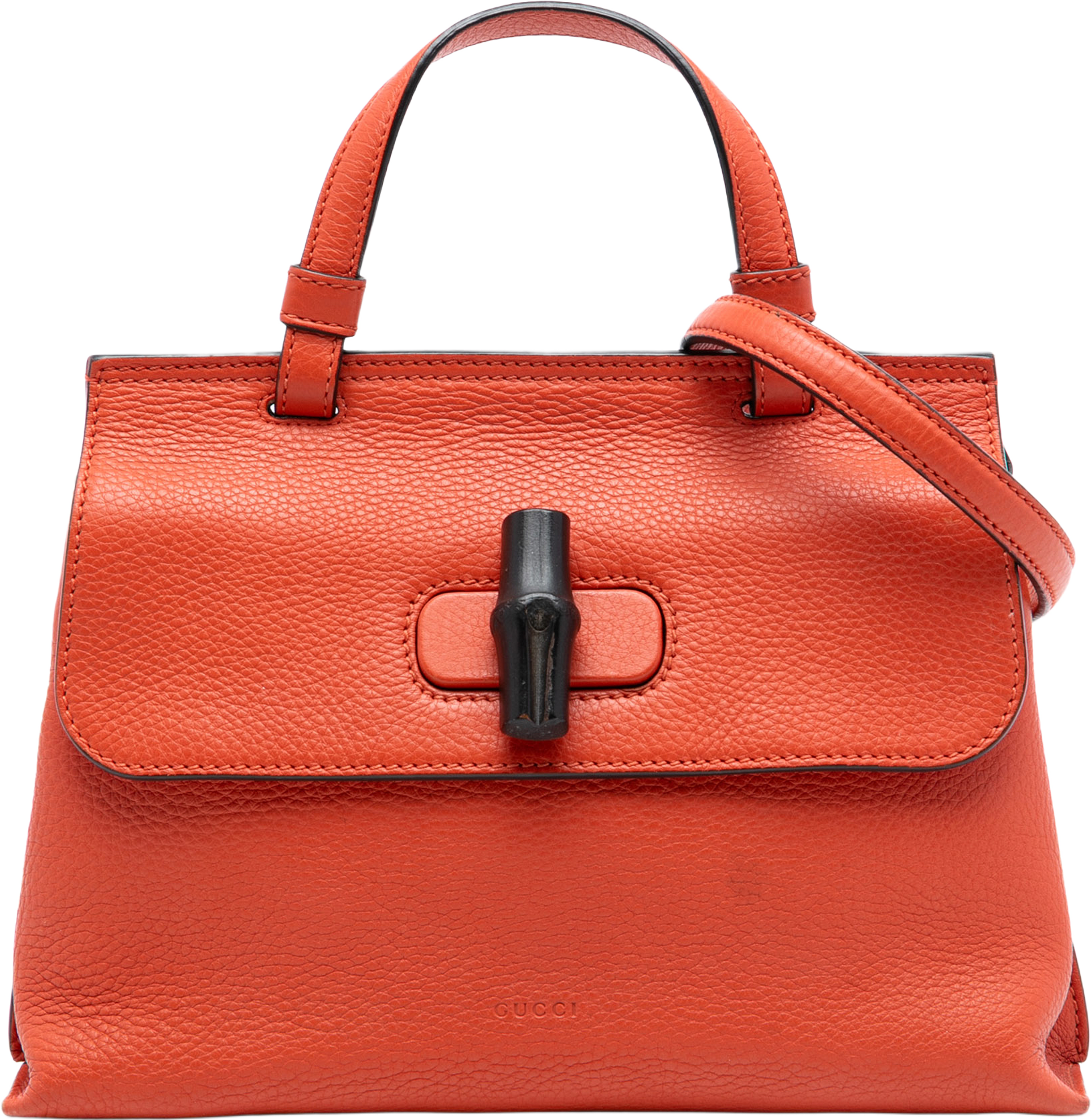Gucci Small Leather Bamboo Daily Satchel, från Luxclusif, i färgen dark orange. Klicka för att öppna bilden i stort format