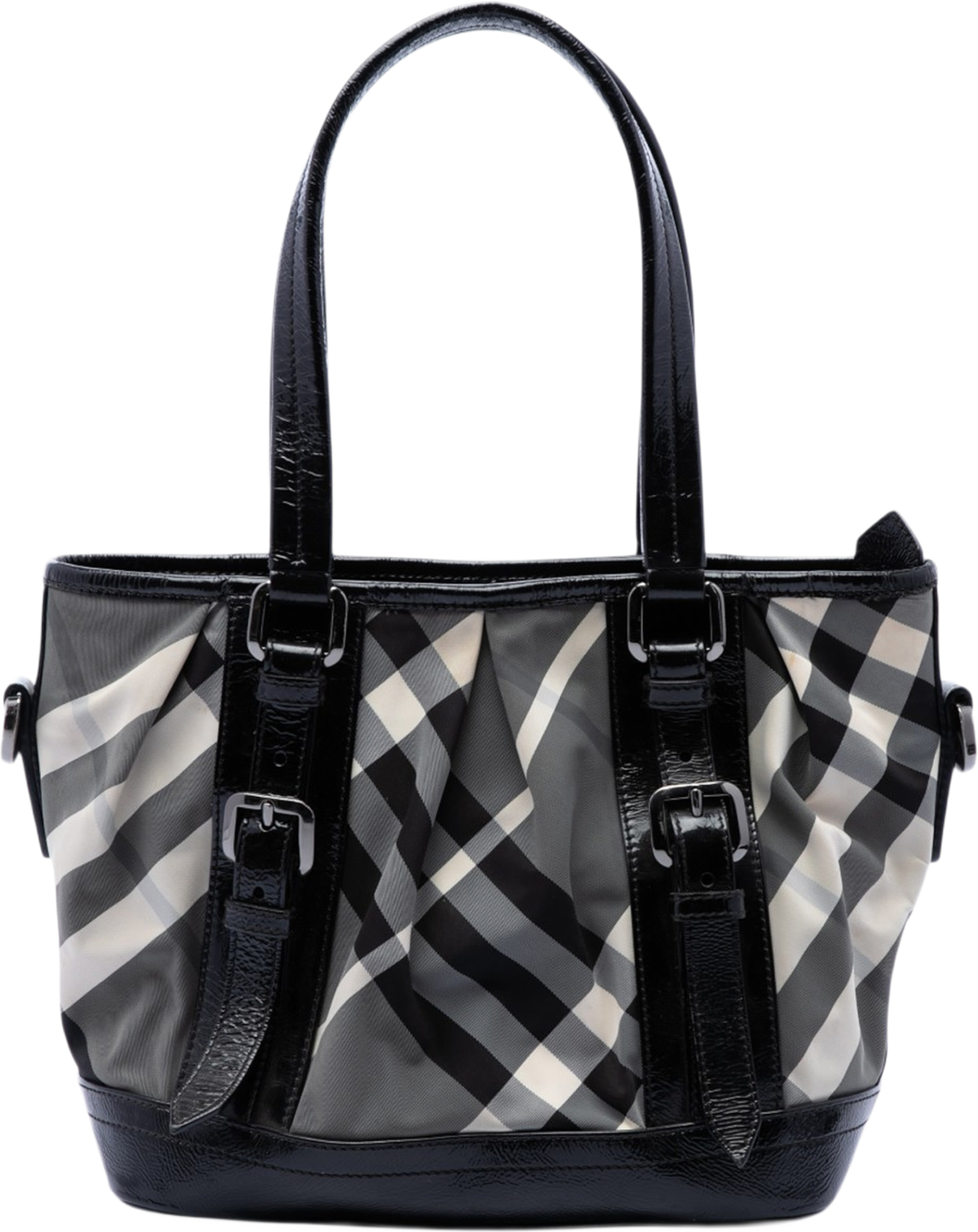 Burberry Beat Check Nylon Lowry Satchel, från Luxclusif, i färgen gray. Klicka för att öppna bilden i stort format