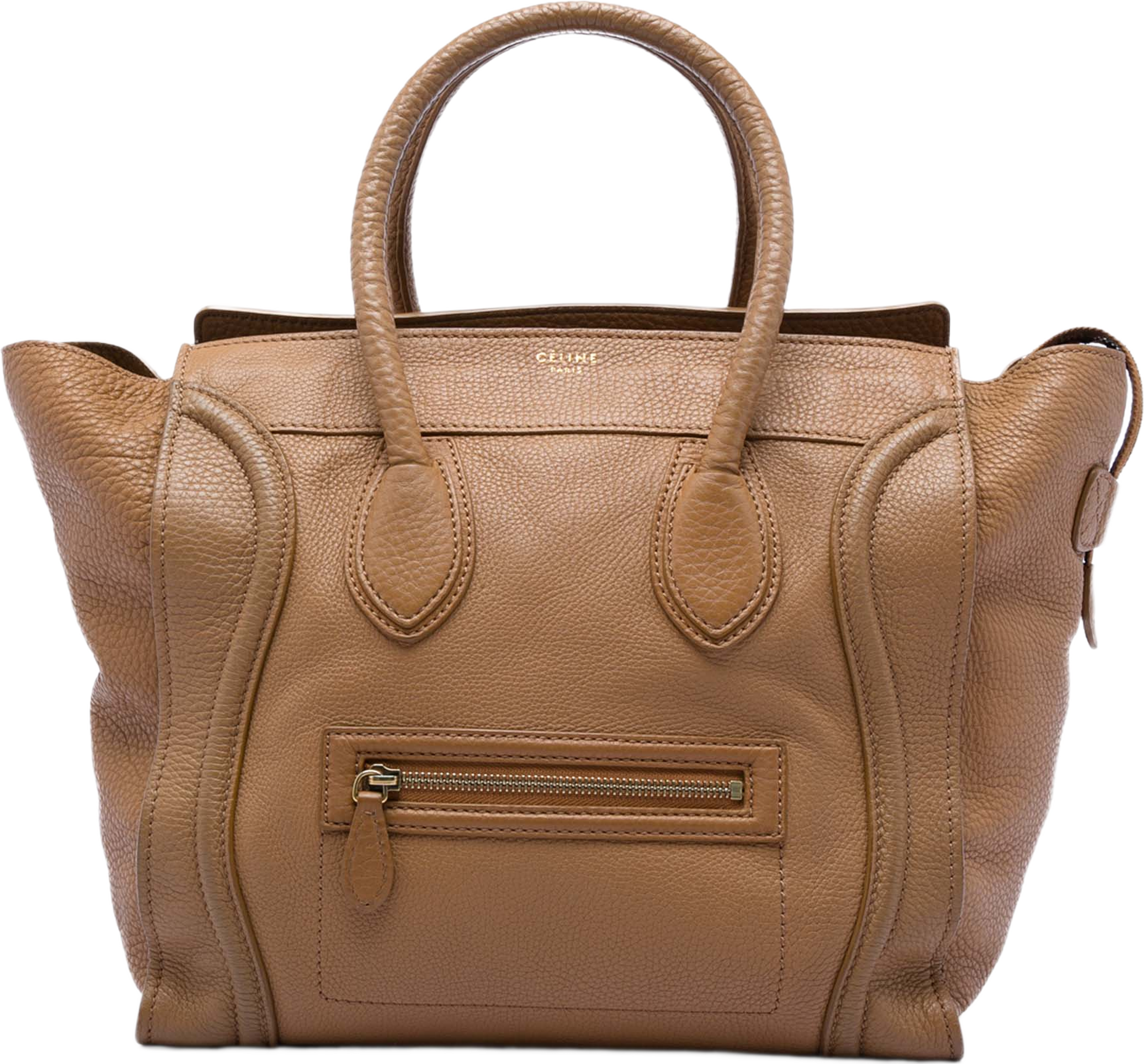 Celine Mini Grained Calfskin Luggage Tote, från Luxclusif, i färgen brun. Klicka för att öppna bilden i stort format