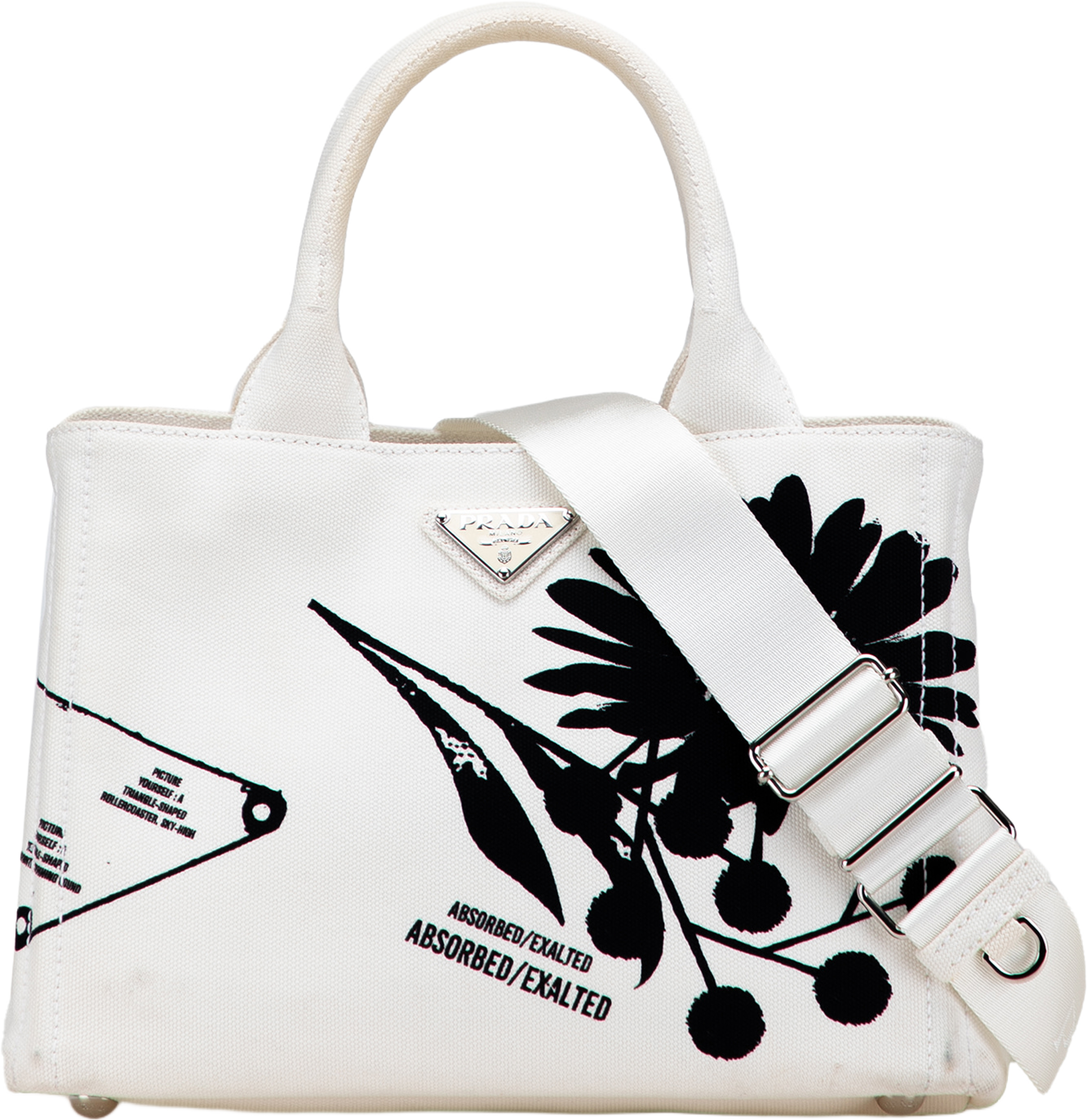 Prada Small Canvas Canapa Floral And Symbols Satchel, från Luxclusif, i färgen white. Klicka för att öppna bilden i stort format