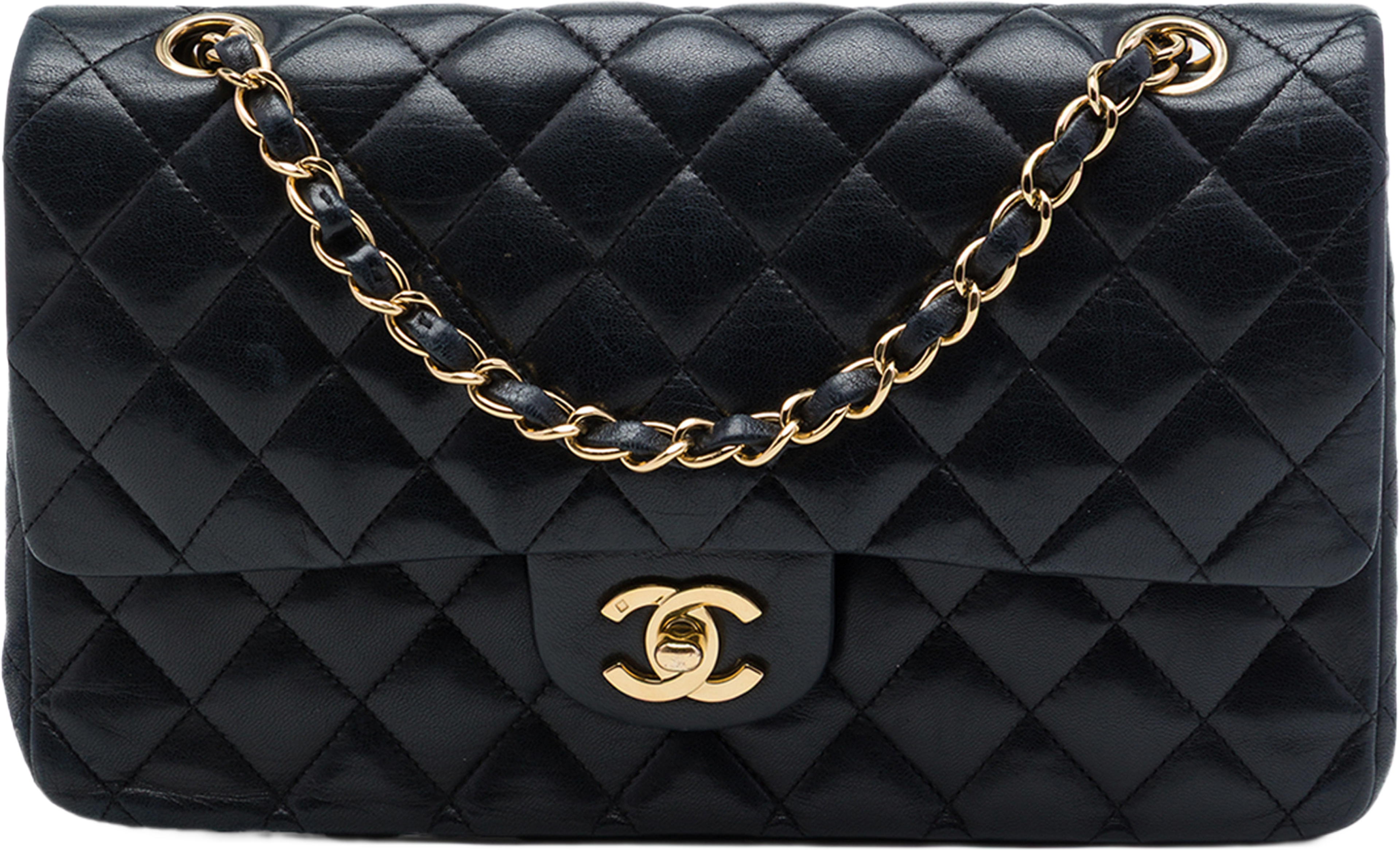 Chanel Medium Classic Lambskin Double Flap, från Luxclusif, i färgen svart. Klicka för att öppna bilden i stort format