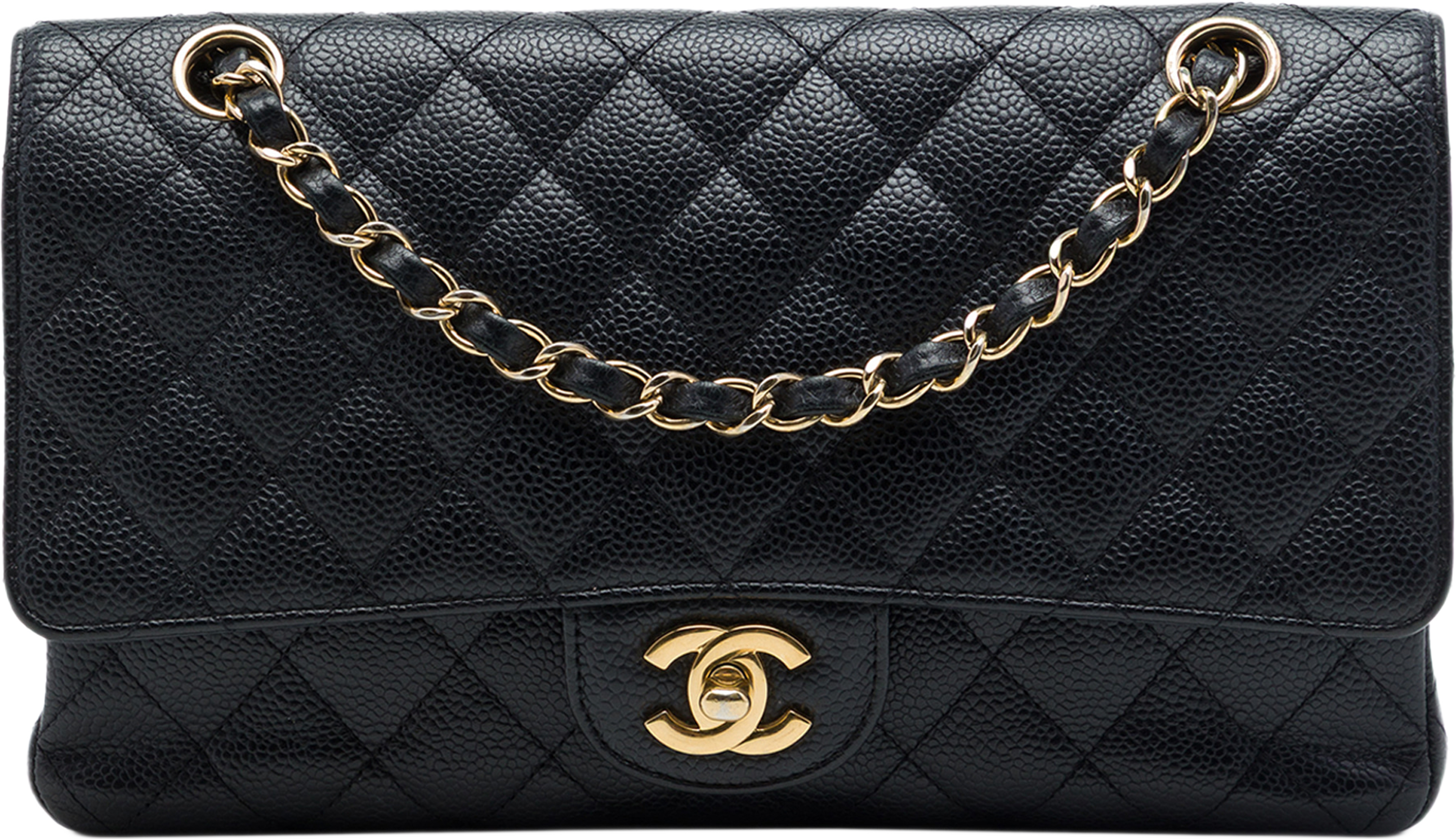 Chanel Medium Classic Caviar Double Flap, från Luxclusif, i färgen svart. Klicka för att öppna bilden i stort format