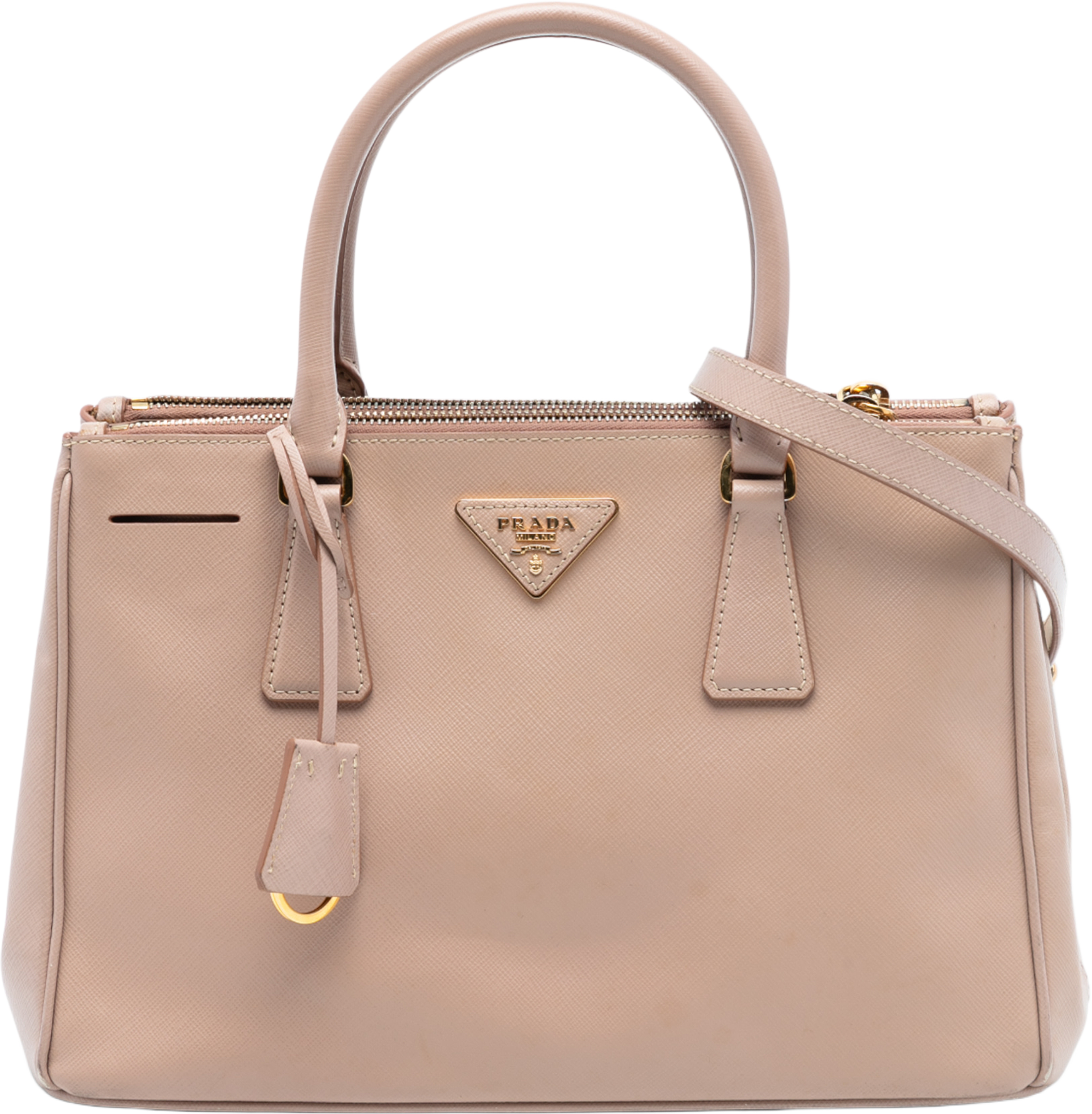 Prada Medium Saffiano Lux Galleria Double Zip Tote, från Luxclusif, i färgen light pink. Klicka för att öppna bilden i stort format