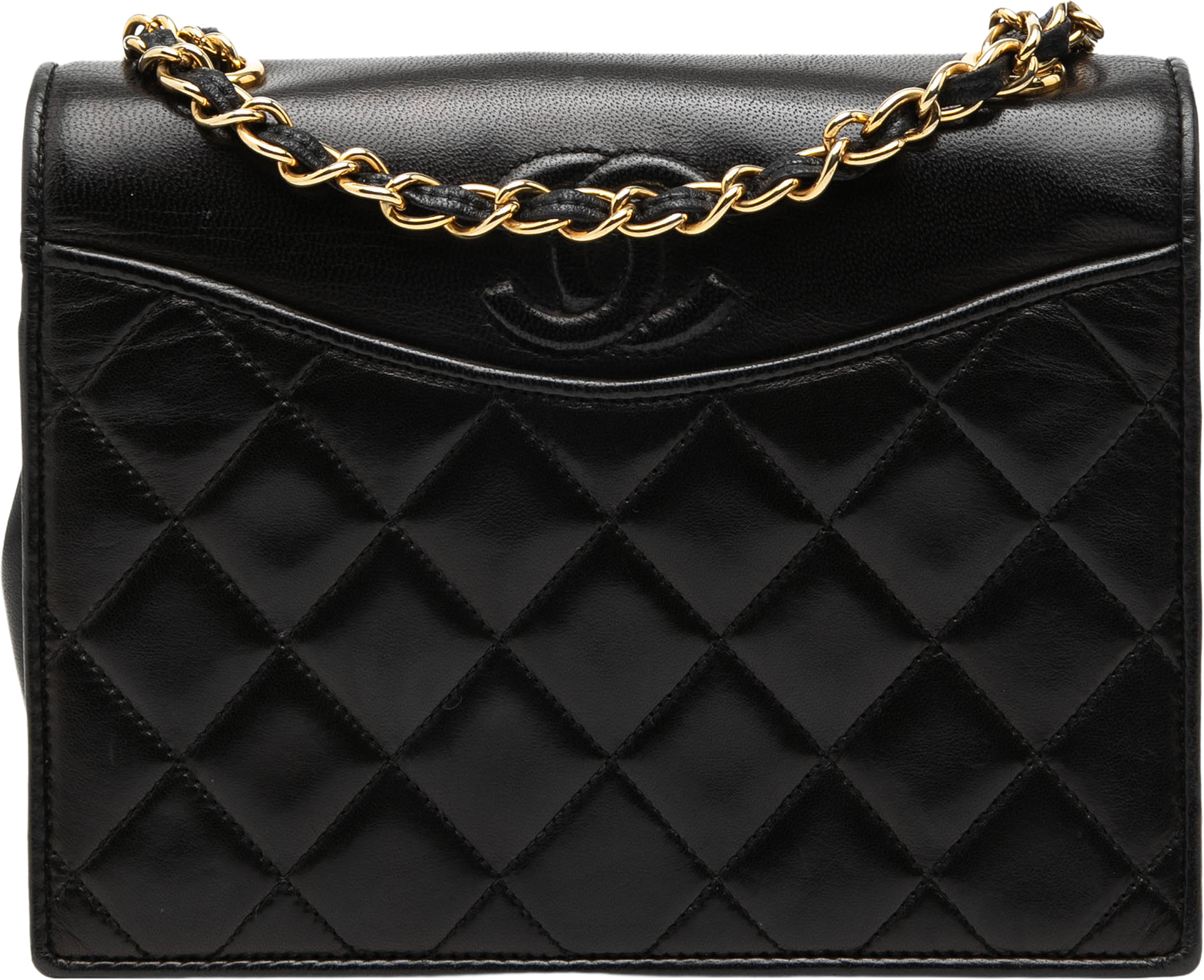 Chanel Cc Quilted Lambskin Full Flap Crossbody, från Luxclusif, i färgen black. Klicka för att öppna bilden i stort format