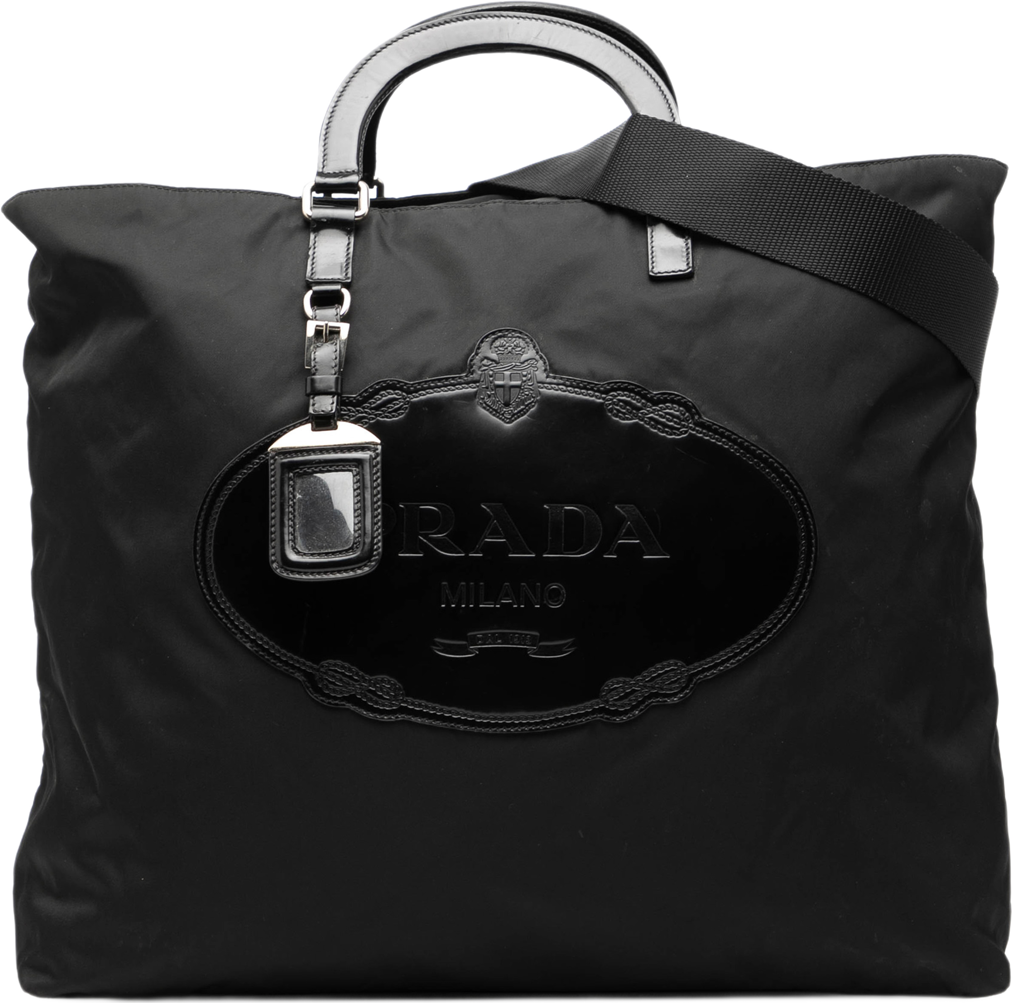 Prada Tessuto Canapa Logo Satchel, från Luxclusif, i färgen black. Klicka för att öppna bilden i stort format
