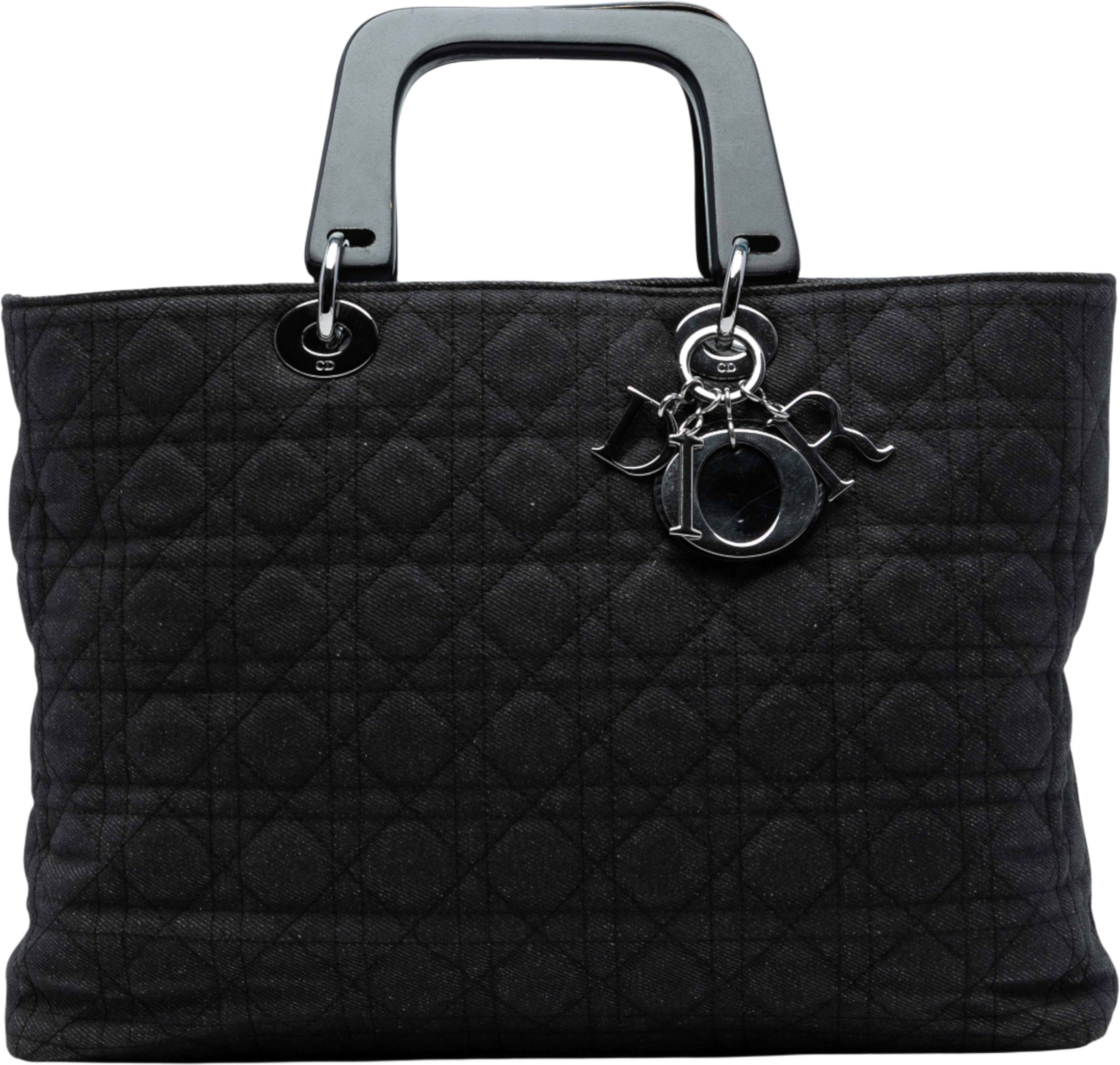 Dior Extra Large Denim Cannage Acrylic Lady Dior, från Luxclusif, i färgen black. Klicka för att öppna bilden i stort format